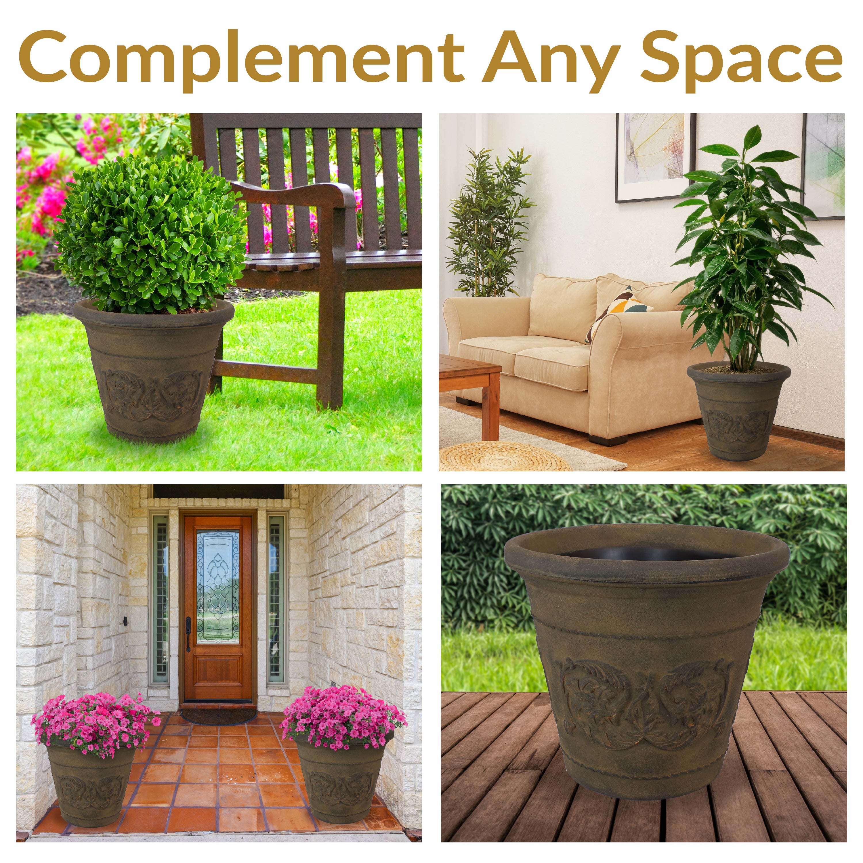 Sunnydaze Arabella Polyresin Outdoor Flowerpot Planter - Decorative Garden Planter for Patio, Porch & Yard - Weather-Resistant & Durable Design