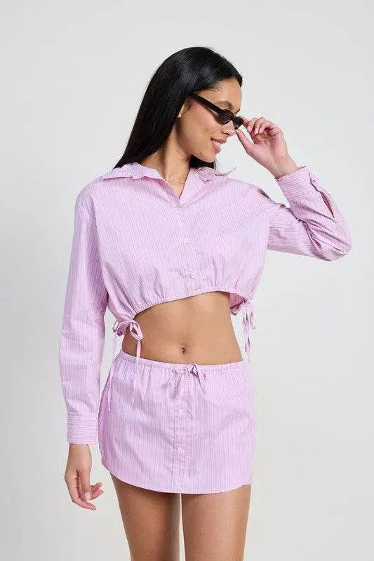 Cropped Button Up Top with Drawstring - Stylish Casual & Streetwear Outfit for Women | Perfect for Summer, Beach, and Everyday Wear