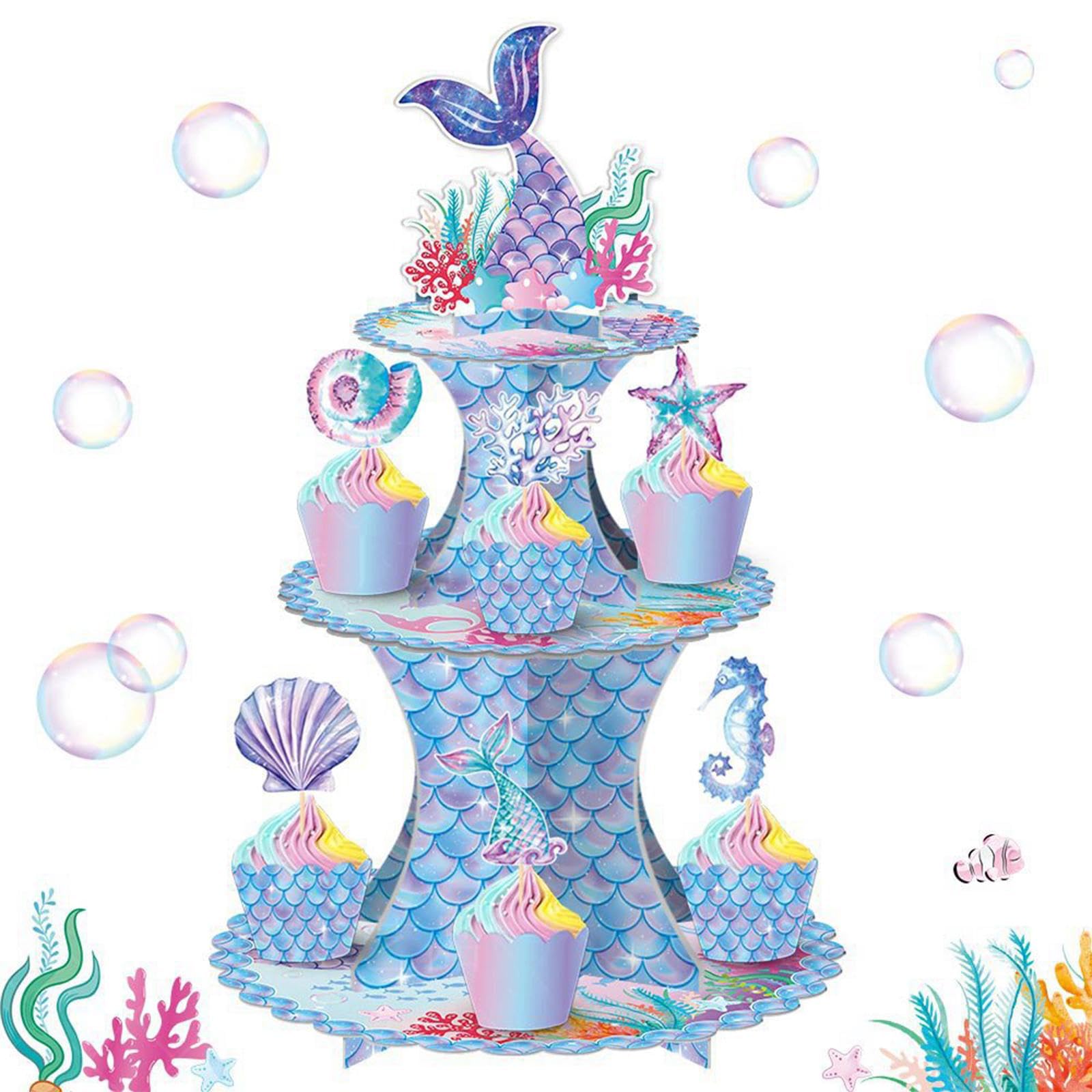 CALANDIS® Mermaid Theme Cake Stand - 3 Tier Modern Dessert Display for Birthday Parties, Baby Showers & Wedding Events | Sturdy Cupcake Stand for Table Decorations (1 Set)