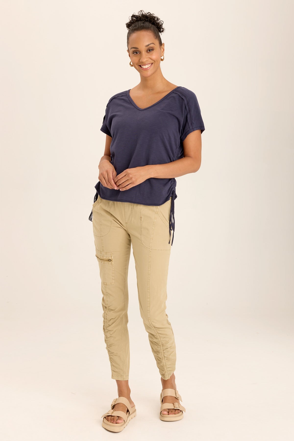 Malanda High Waist Zip Pocket Leggings - Stretchy Poplin & Jersey Ruched Workout Leggings for Women - Perfect for Yoga, Running, Gym & Everyday Wear
