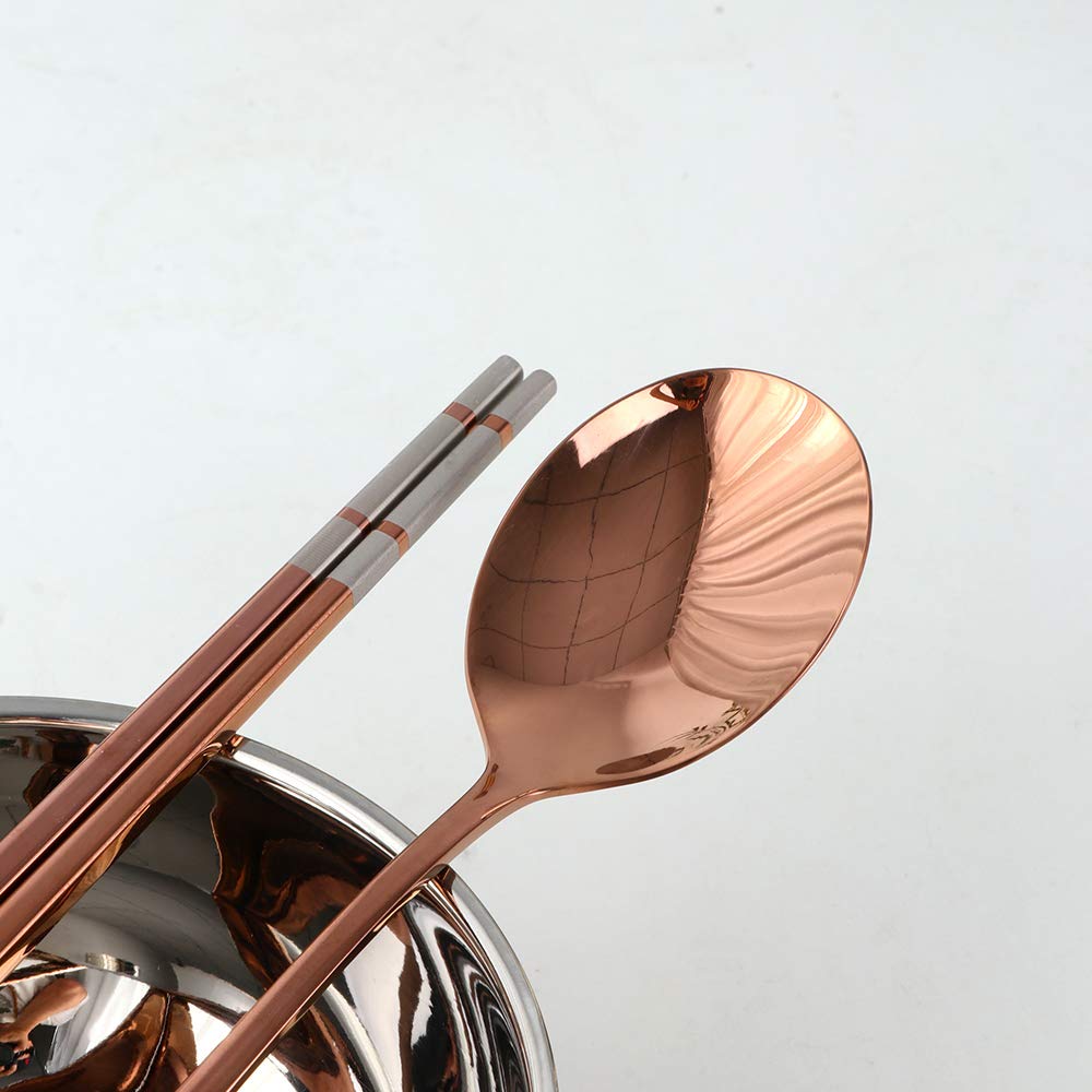Premium 24-Piece SUS 304 Stainless Steel Bowl Set with Spoons & Chopsticks - 19oz Double-Walled Metal Rice & Cereal Serving Bowls for Restaurant, Home Kitchen - Family & Kids Friendly Rose Gold Dinnerware Set - Perfect for Asian Cuisine, Meal Prep, Camping & Party Serving