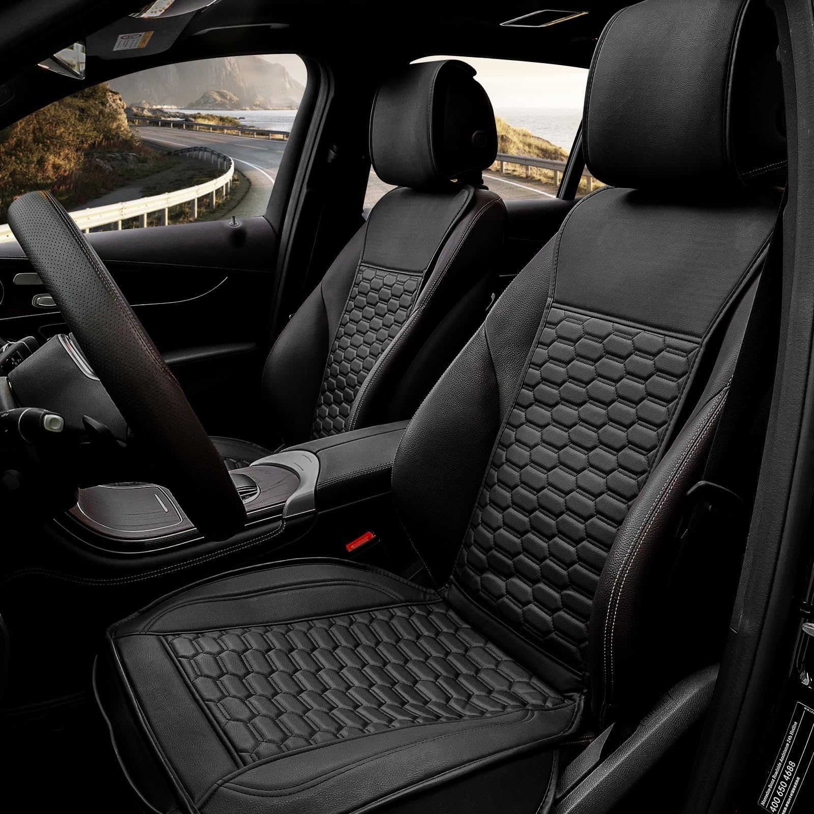 2PCS Universal Waterproof Leather Car Seat Covers - Front Seat Protectors with Airbag Compatibility for Most Vehicles (Black) | Perfect for Daily Commuting, Road Trips & Pet Owners