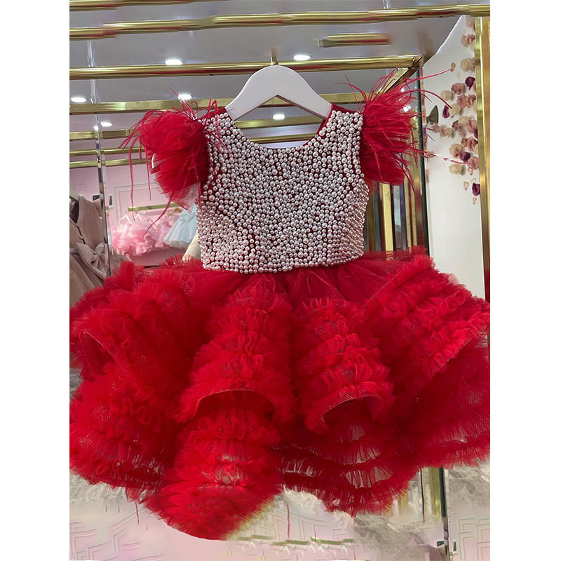 Adorable Fluffy Beads Pageant Dress for Baby Girls - Toddler Princess Party Gown for 1st Birthday, Christening & Special Occasions