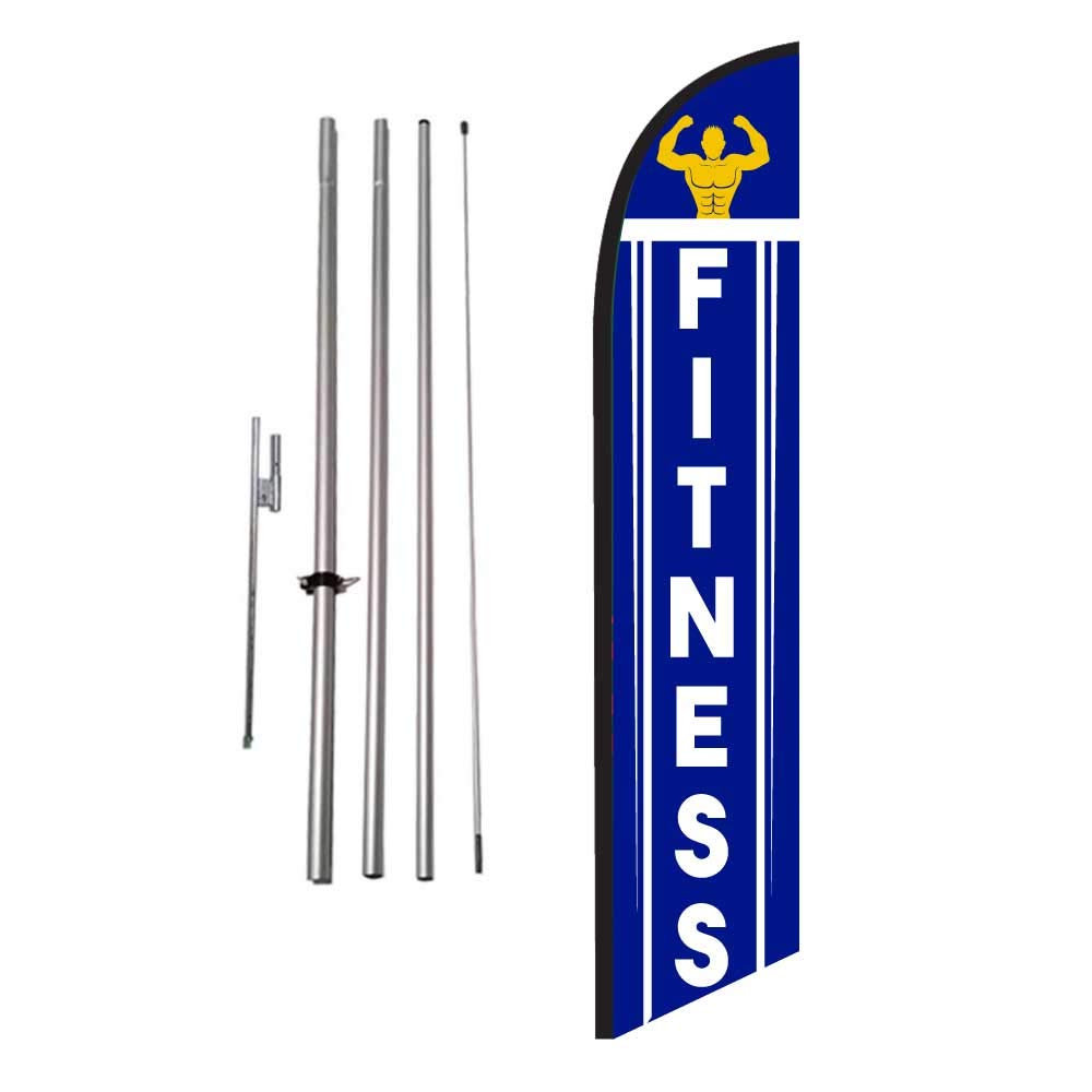 Premium Fitness Gym Advertising Feather Banner Swooper Flag with Pole Kit & Ground Stake - Perfect for Gym Promotions, Grand Openings & Outdoor Events