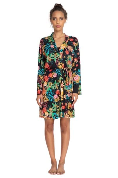 Johnny Was Camella Robe - Black Floral Lingerie & Lounge Wear for Women, Medium Size | Perfect for Sleepwear, Home Relaxation & Spa Days