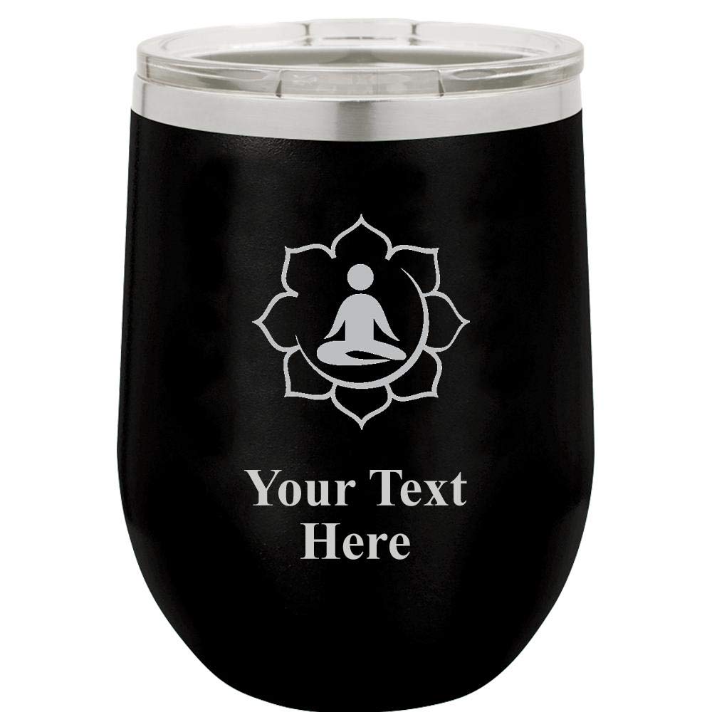 Custom Yoga Mug - 12oz Black Stainless Steel Travel Tumbler with Clear Lid | BPA-Free Hot & Cold Insulated Cup | Personalized Gift for Yoga Lovers, Gym, Office & Outdoor Activities