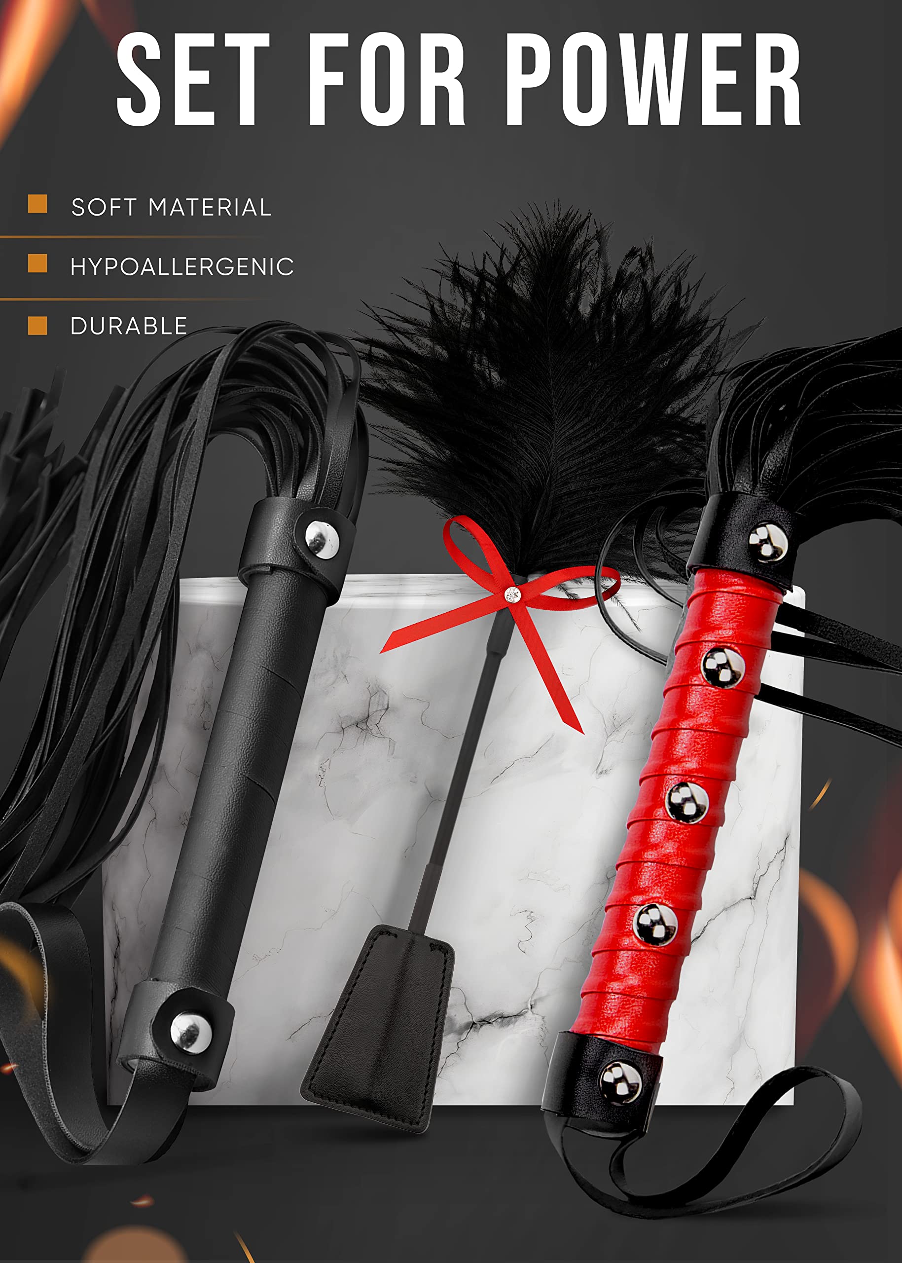Premium SM Set - Flogger for Adults, BDSM Bondage Paddles & Whips, Sensual Ticklers - Perfect for Couples Play, Spanking, Sensory Exploration & BDSM Scenes