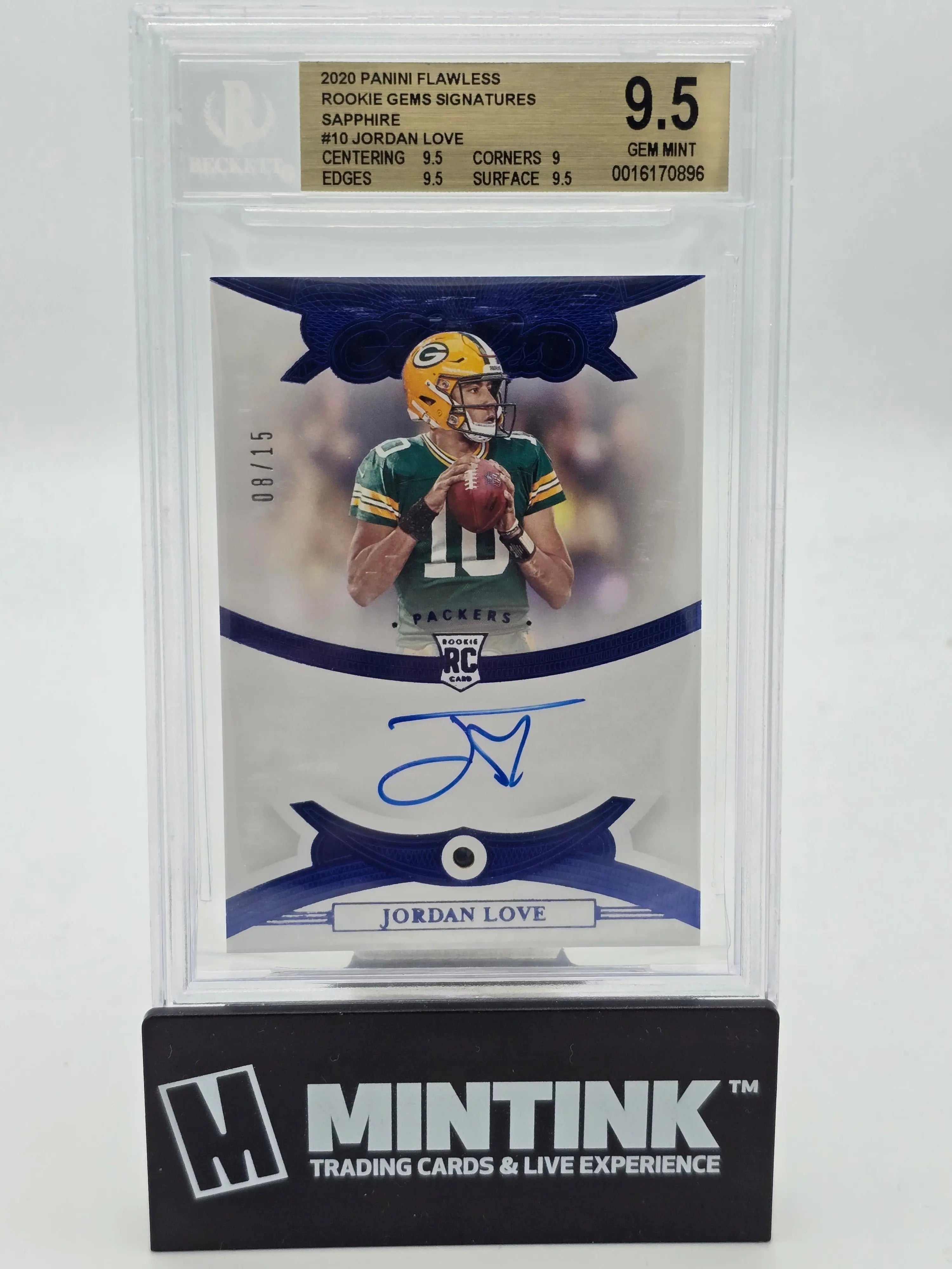 2020 Panini Flawless Football Jordan Love Rookie Card RC Gems Sapphire Auto BGS 9.5/15 - Rare Collectible for NFL Fans & Sports Memorabilia Enthusiasts - Perfect for Display, Investment & Trading Cards Collection