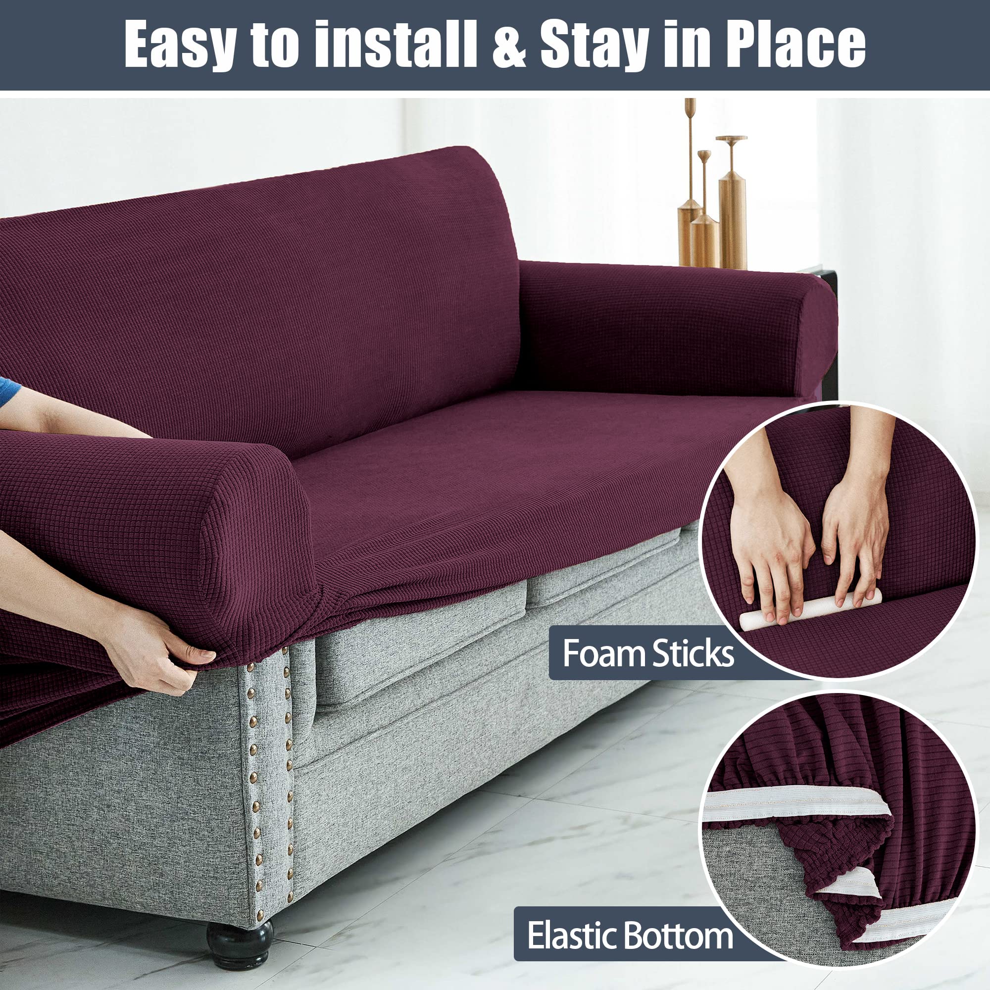 Stretch Sofa Slipcover - Waterproof Couch Cover, Soft Elastic Furniture Protector for Sofas, Couches & Chairs - Pet & Kid Friendly (Wine Violet, Size S) - Perfect for Living Room, Family Room & Home Decor Protection