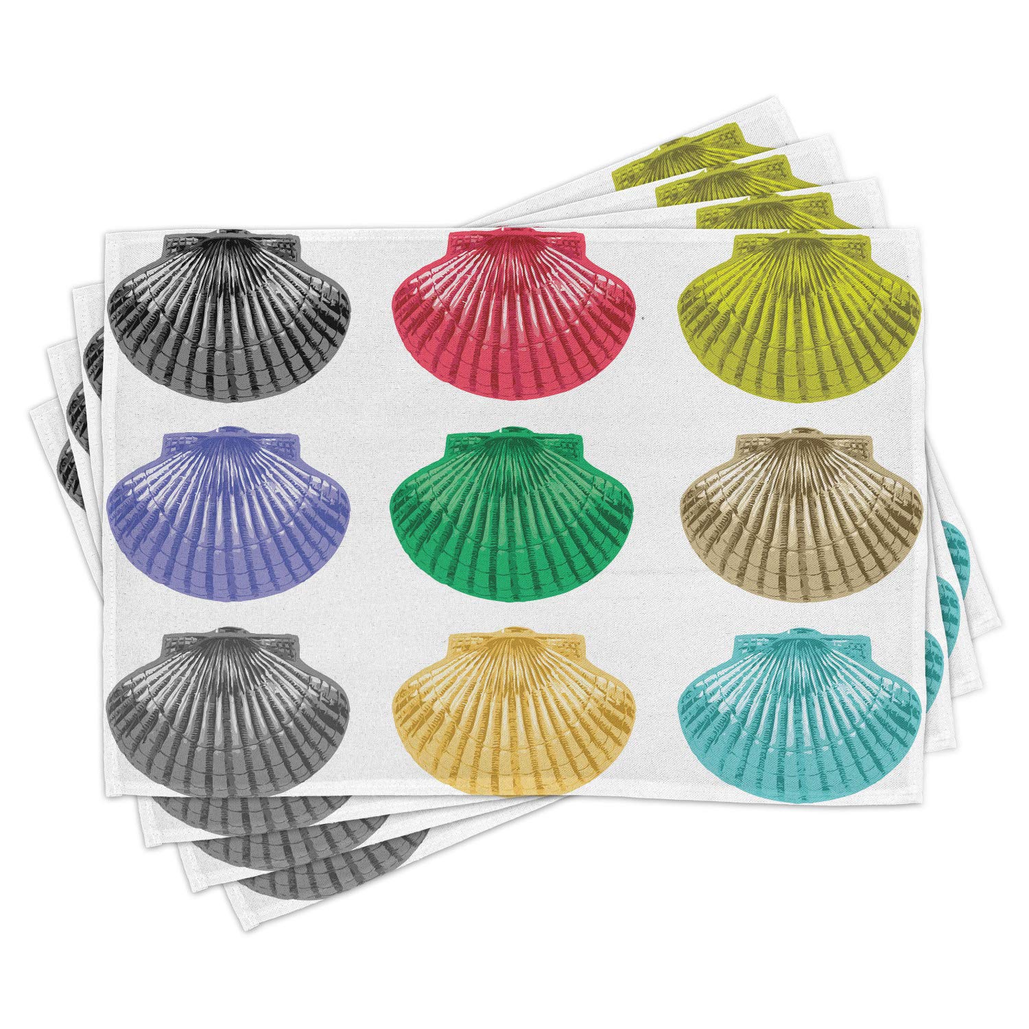 Ambesonne 4-Piece Seashell Placemats Set - Vibrant Ocean Pop Art Design, Washable Fabric Table Mats for Dining Room & Kitchen Decor | Perfect for Beach-Themed Parties, Summer Entertaining & Coastal Home Styling