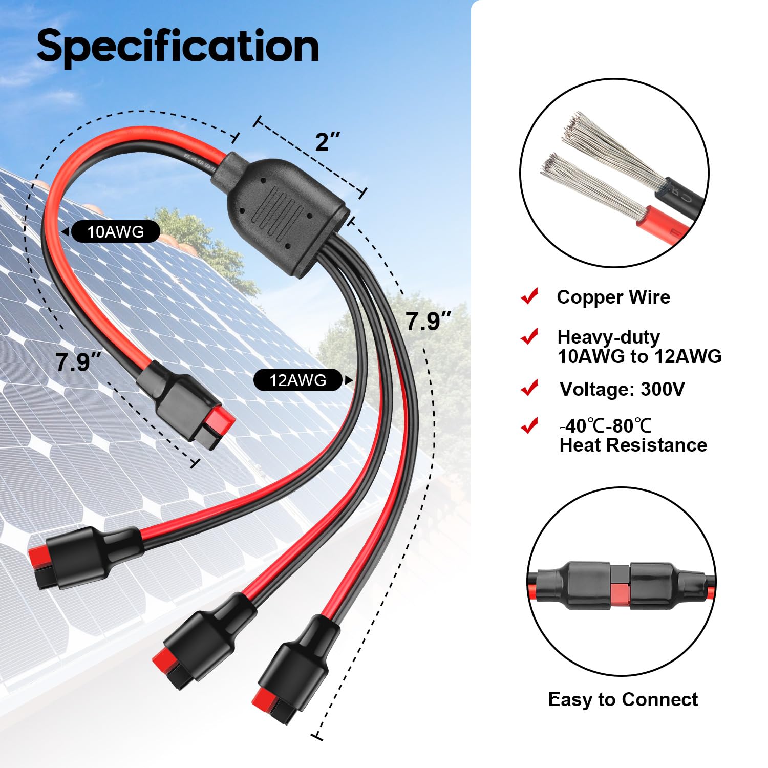 Anderson Y Splitter Cable - 1 to 3 Branch Parallel Solar Panel Connector Adapter for Portable Generators | Compatible with Goal Zero, Jackery & High Power Pole Port | Perfect for RV, Camping & Off-Grid Power Stations