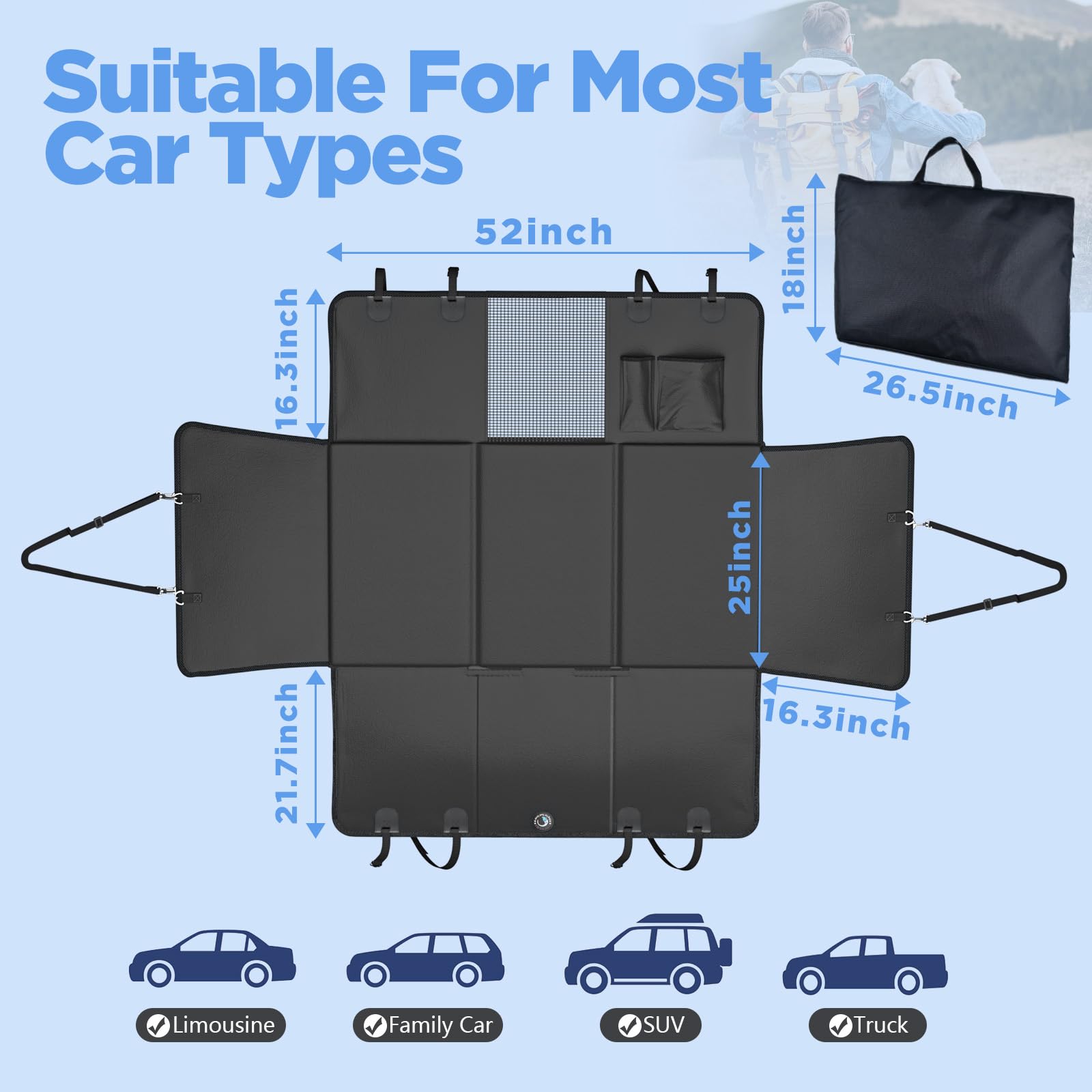 **2025 Upgraded Waterproof Dog Car Seat Cover – Hard Bottom Back Seat Extender for Dogs, Anti-Scratch & Easy to Clean – Safe & Durable for Travel, Road Trips & Daily Commute (Black)**