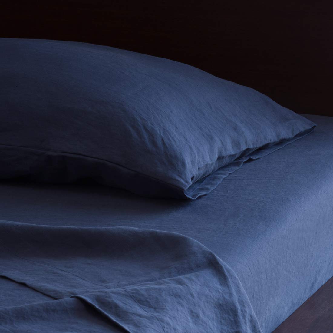 Premium Navy Blue Linen Pillowcase Set (2-Pack) - King Size 21x37 Inches - 100% French Flax European Luxury Bedding - Breathable & Durable Italian Woven Linen - Perfect for Master Bedroom, Guest Room & Luxury Hotels