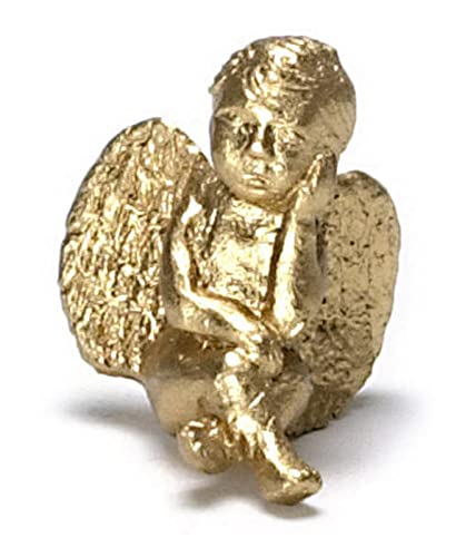 Gold Sitting Angel Figurine - Miniature Doll House Decor for Collectors, Fairy Gardens & Christmas Displays