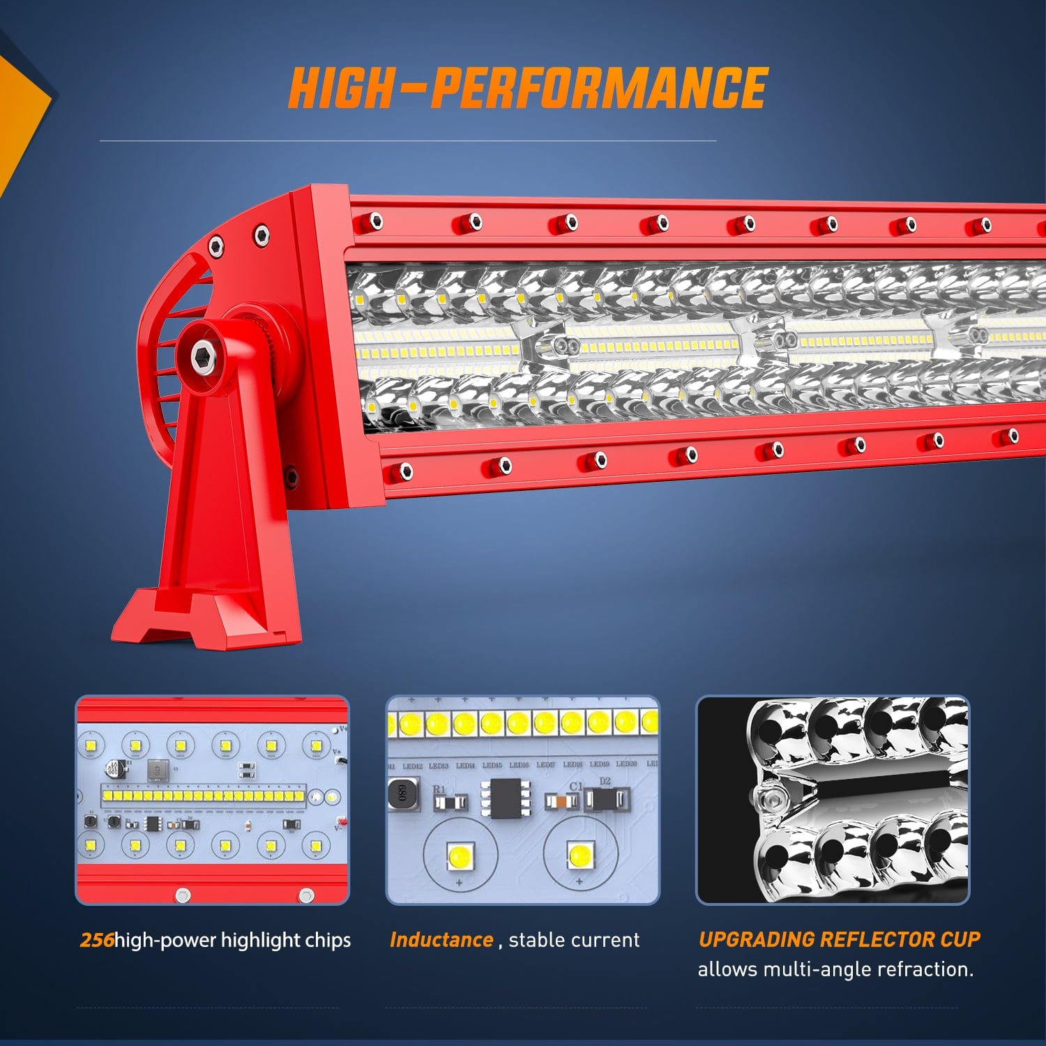 33 Inch 420W Triple Row Red LED Light Bar with 16AWG Wire & 3Pin Switch - Waterproof Off-Road Lighting for Trucks, ATVs, UTVs, Boats, and Emergency Vehicles