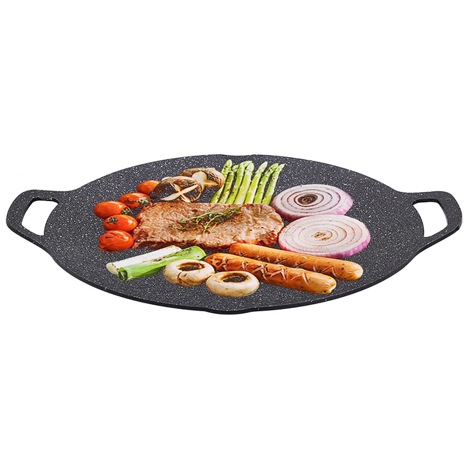 12 Inch Korean BBQ Grill Pan - Non-Stick Maifan Stone Aluminum Baking Pan for Outdoor Camping, Induction Cooktops & Stove Tops - Universal Hangable Handle Fry Pan for Perfect Grilling, Roasting & Frying at Home or Picnics