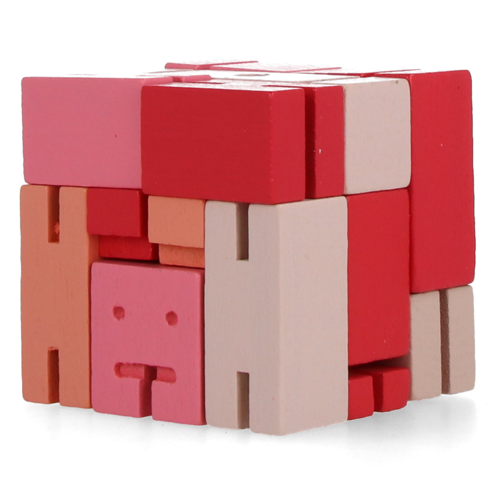 Original Cubebot Small Red Multi-Jointed Wooden Puzzle Toy - Fun Brain Teaser for Kids & Adults, Perfect for Stress Relief & Office Decor