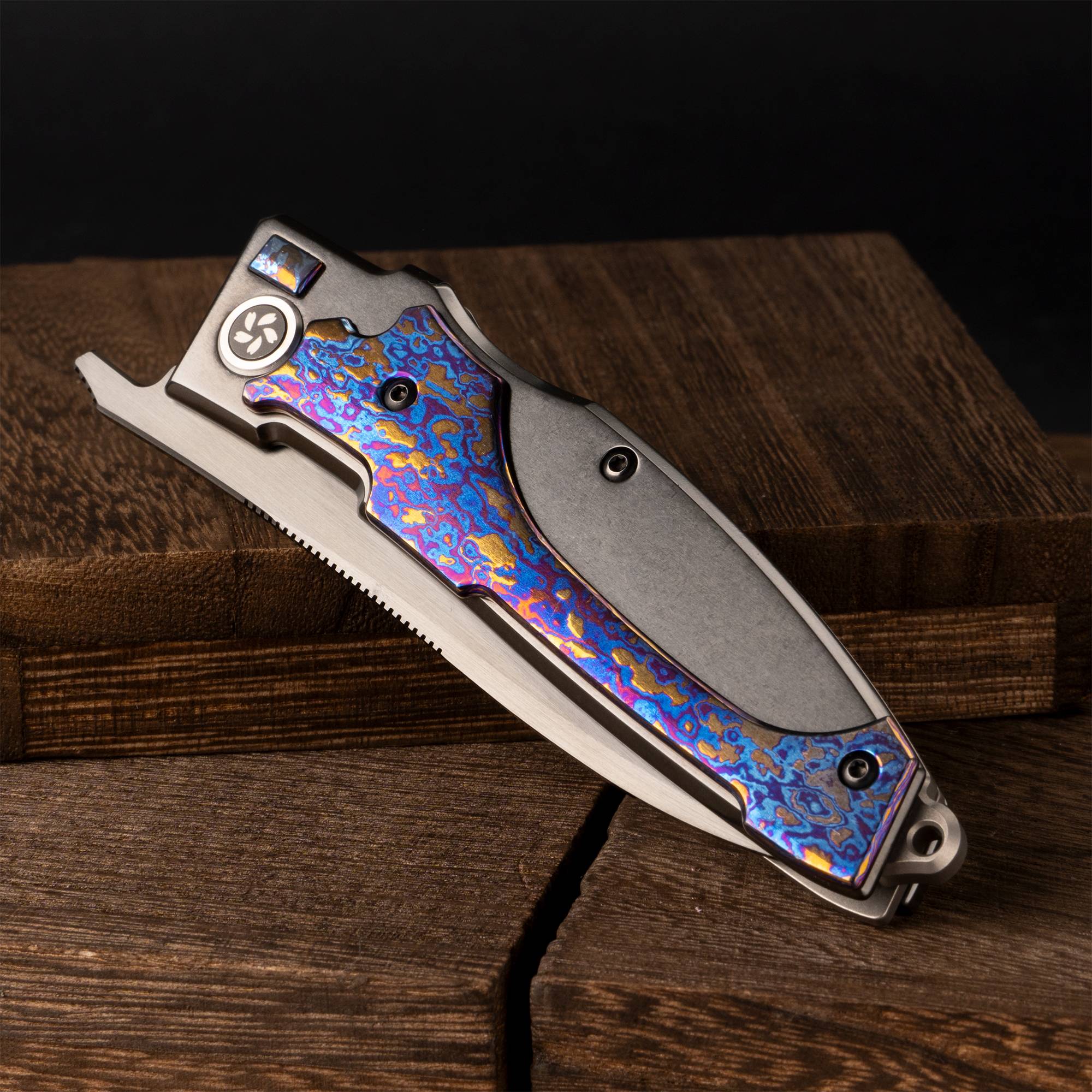 KATSU KS T1 Limited Edition EDC Pocket Knife - Zirconium & Titanium Alloy Handle with Timascus Overlay, DLC Coated ZDP-189 Super Steel Blade, Zirconium Alloy Clip - Perfect for Outdoor, Camping, Survival & Everyday Carry