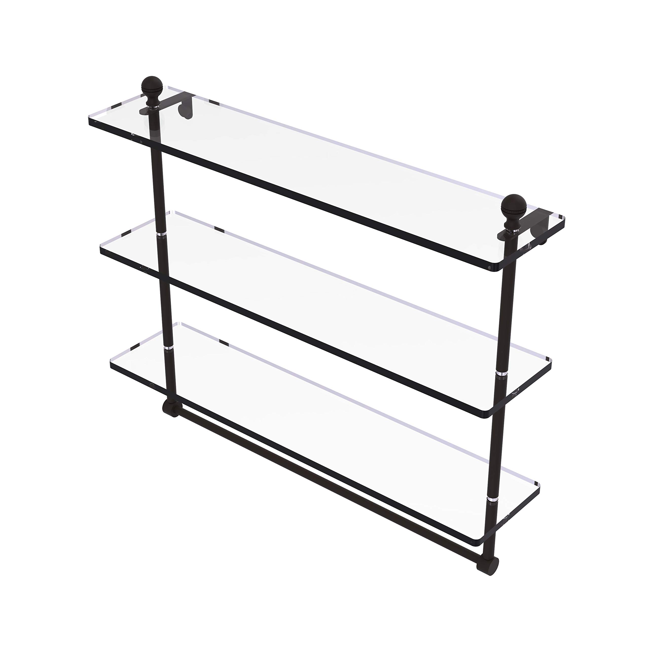 Allied Brass MA-5/22TB Mambo Collection 22 Inch Triple Tiered Integrated Towel Bar with Glass Shelf in Oil Rubbed Bronze - Perfect for Bathroom, Spa, and Luxury Home Decor