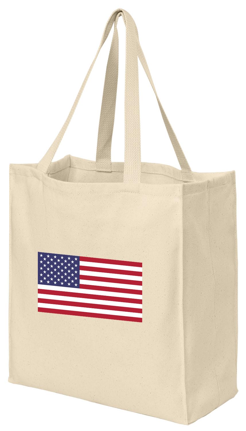Eco-Friendly Reusable American Flag Grocery Bags - 100% Natural Cotton Shopping Tote for Groceries & Farmers Market | Patriotic USA Flag Design for Everyday Use, Picnics & 4th of July Celebrations