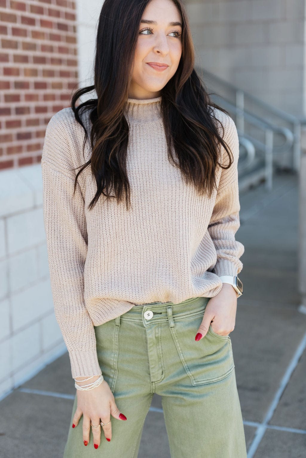 Cozy Beige Chunky Knit Mock Neck Sweater for Women - Warm Winter Pullover for Casual Outfits & Holiday Gatherings