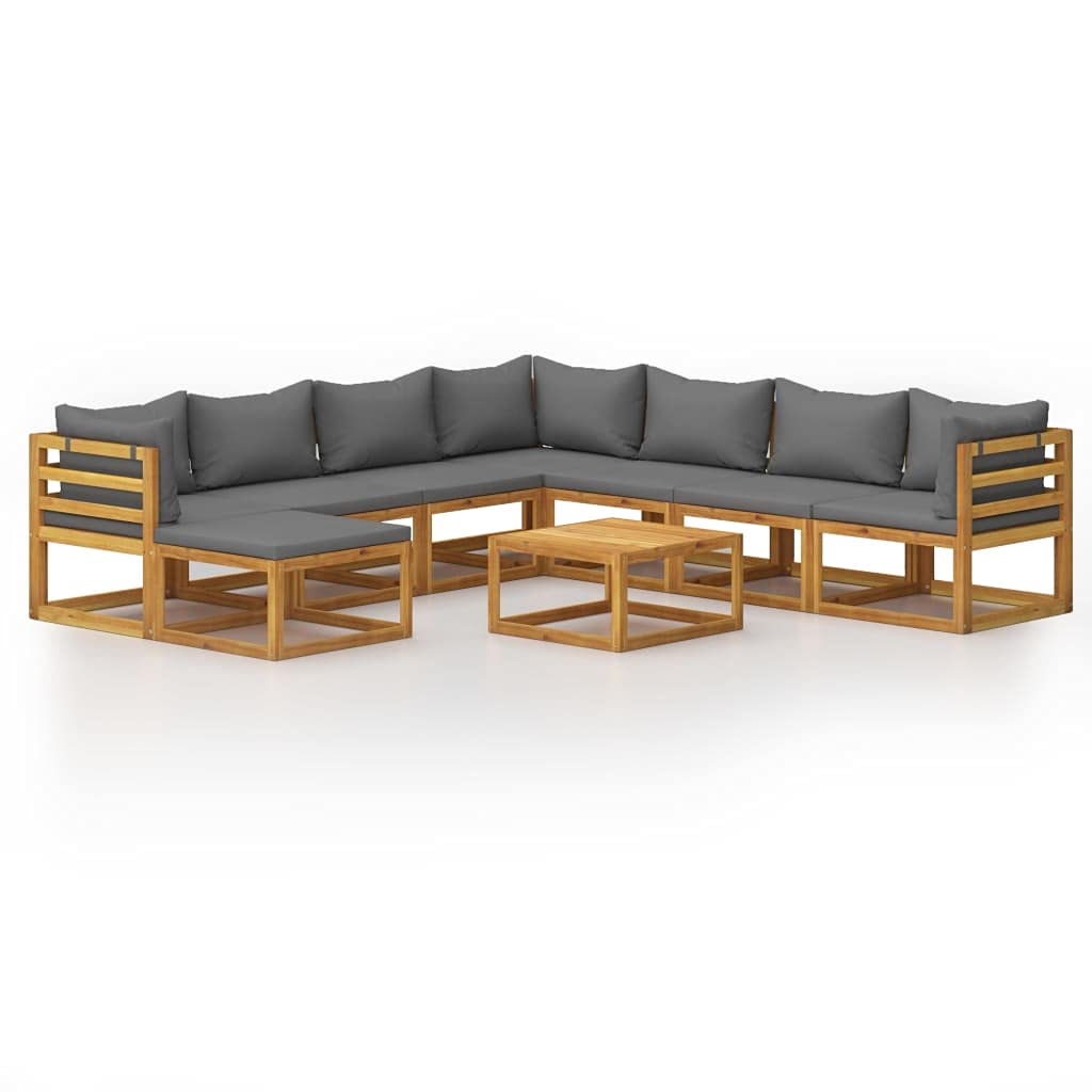 9-Piece Patio Furniture Sectional Set - Acacia Wood Outdoor Garden Lounge Sofa with Cushions, Coffee Table & Footrest - Perfect for Backyard, Poolside or Deck Relaxation