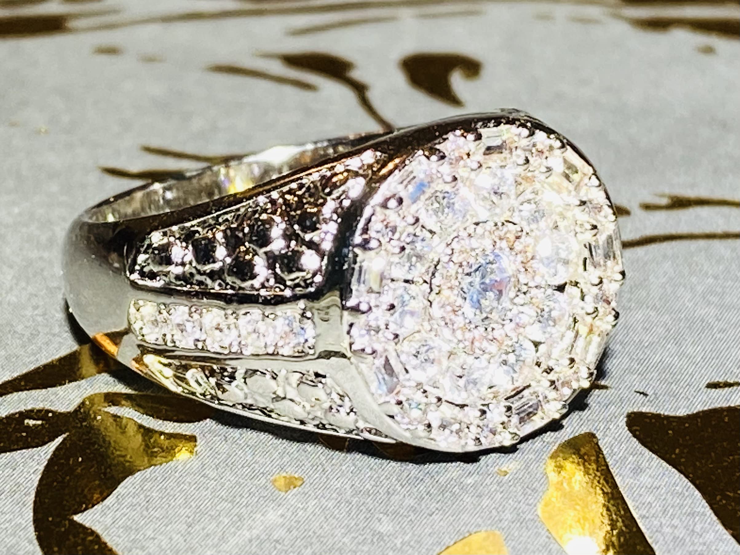 14K Rhodium Plated CZ Diamond Pinky Ring for Men - Iced Out Hip Hop Jewelry, Wedding Band, Promise Ring, Engagement Ring (Sizes 6-10) | Perfect Gift for Anniversary, Valentine's Day & Special Occasions
