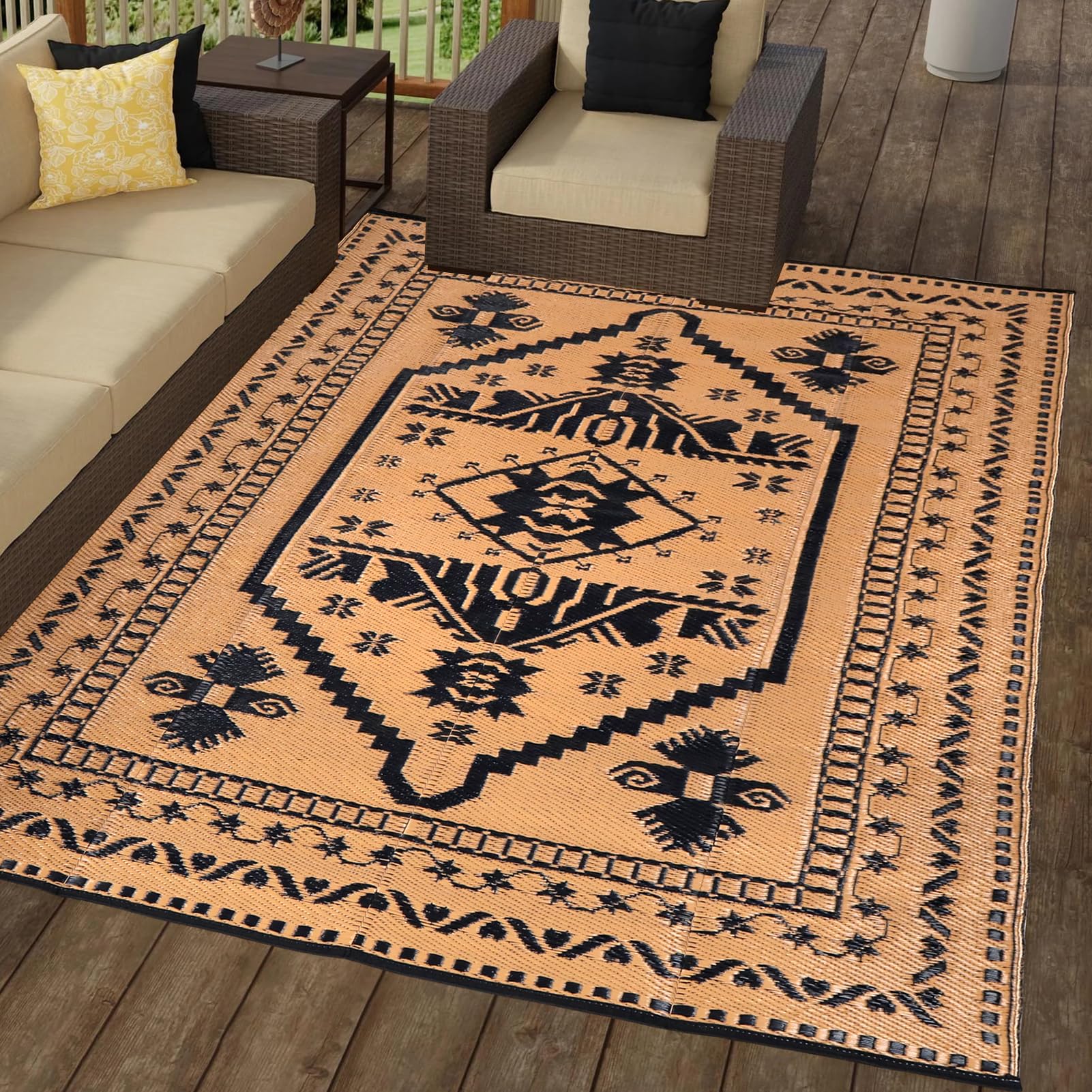 LILIOFFIC 5'x8' Waterproof Reversible Indoor Outdoor Rug - Durable Plastic Straw Mat for Patio, Deck, RV, Camping, Picnic & Beach | Portable & Easy to Clean | Perfect for Outdoor Entertaining & Relaxation