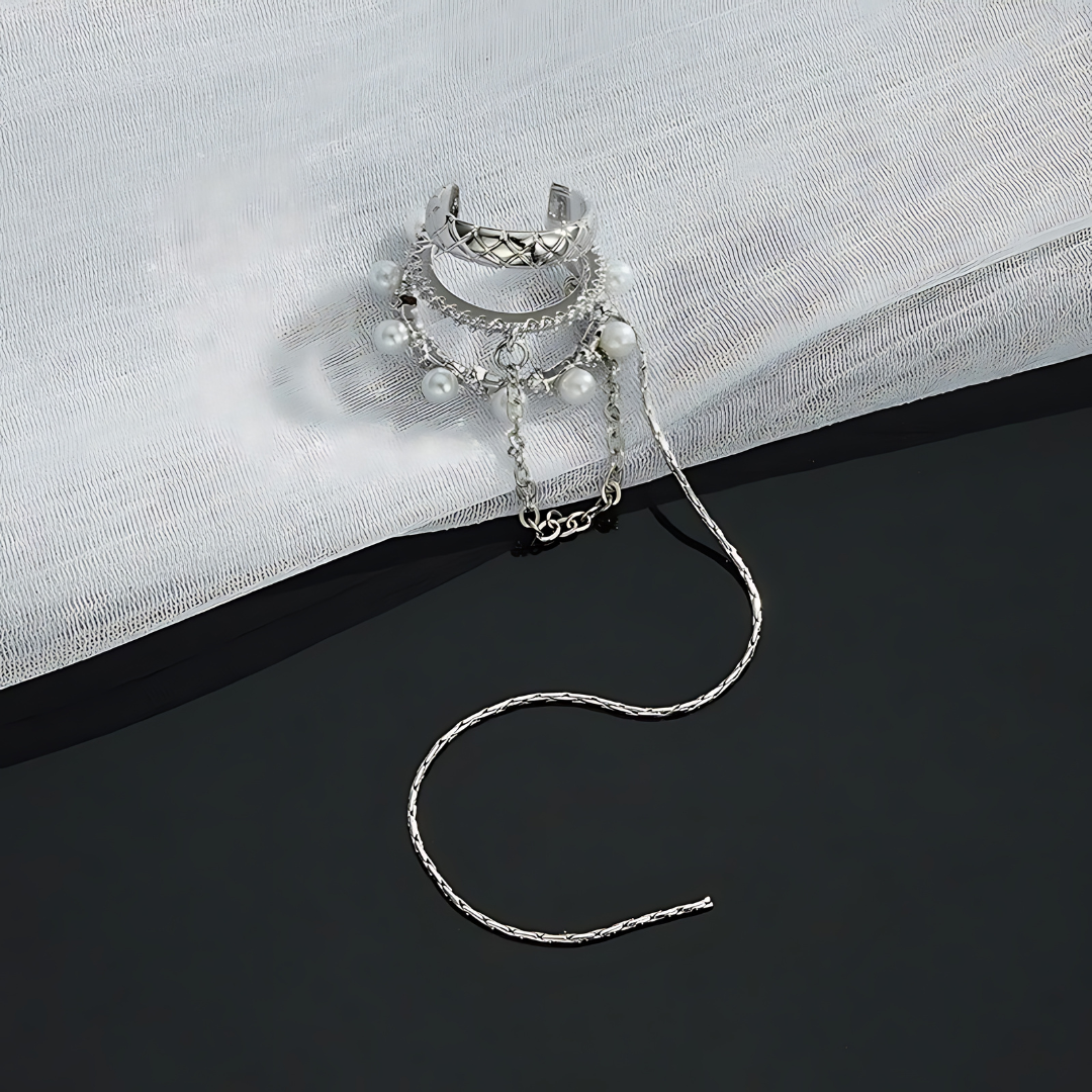 Multi Layer Pearl Chain No Piercing Tassel Ear Cuffs for Women | HE5891 | Elegant Boho Jewelry for Parties, Weddings & Everyday Wear