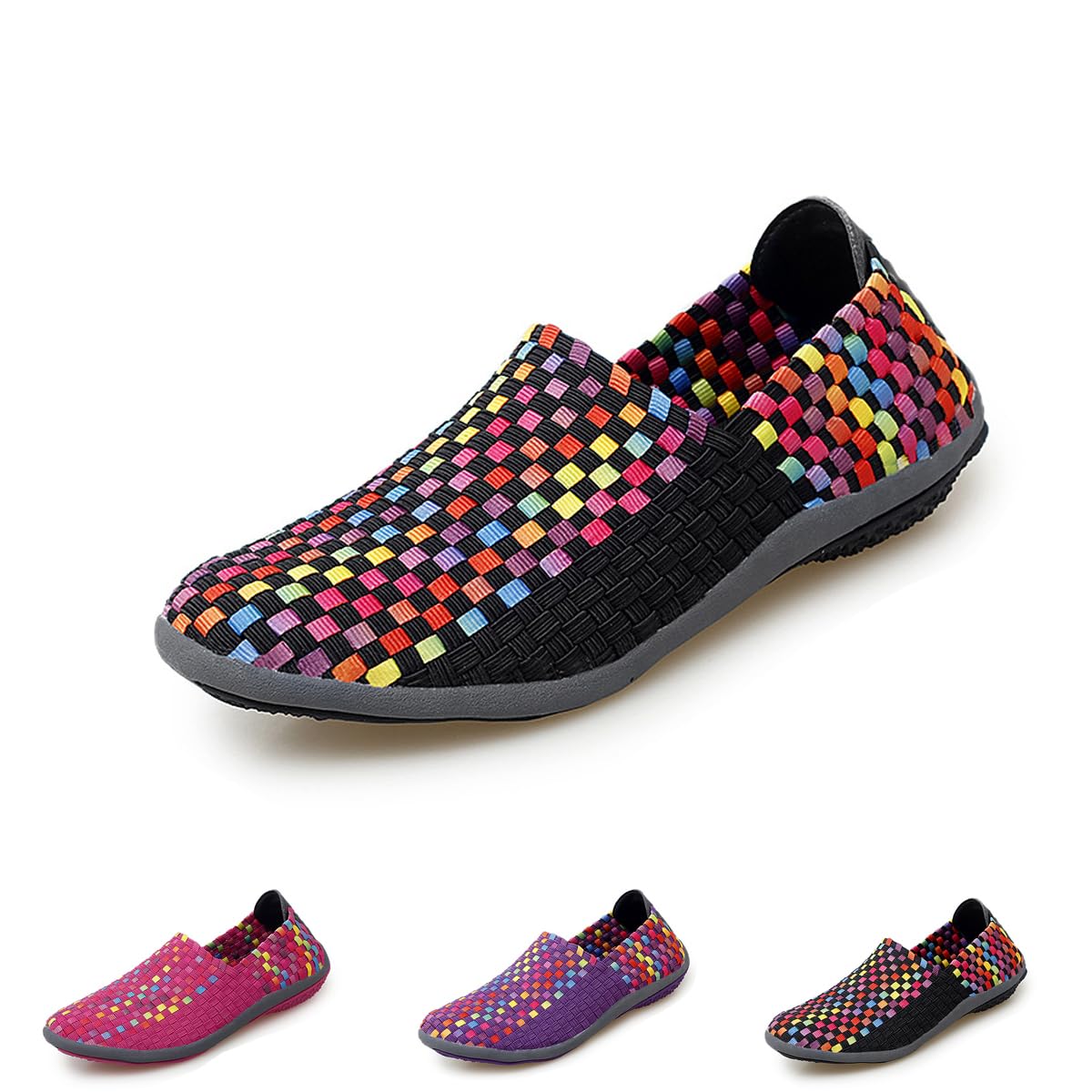 DESESE Women's Lightweight Slip-On Sneakers - Elastic Woven Walking Shoes with Non-Slip Sole, Breathable & Comfortable Casual Flats for Women | Perfect for Walking, Travel, Work & Everyday Wear