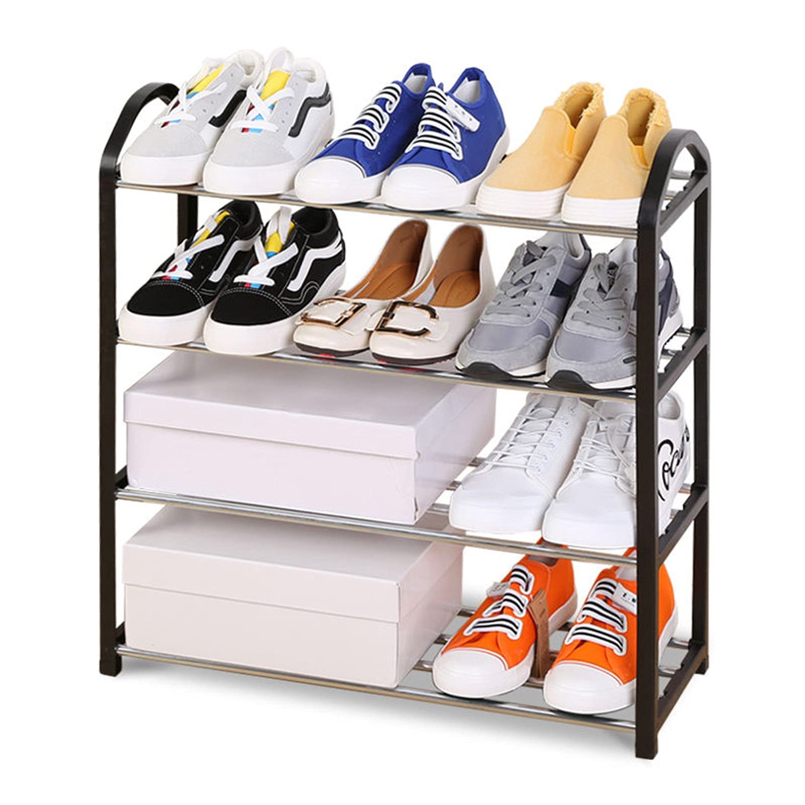 4-Tier Stainless Steel Shoe Storage Rack - Space Saving Open Design for Hallway, Bedroom & Closet Organization - Multifunctional Shoe Cabinet for Kitchen, Balcony & Bathroom (Black, 4-Tier) - Perfect for Small Spaces & Home Organization