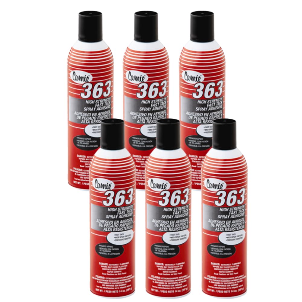 Camie HIGH Strength Fast TACK Spray Adhesive - 14 oz Can (6-Pack) | Industrial Strength Bonding for Wood, Metal, Fabric & DIY Projects | Quick-Dry Formula for Crafts, Home Repairs & Upholstery