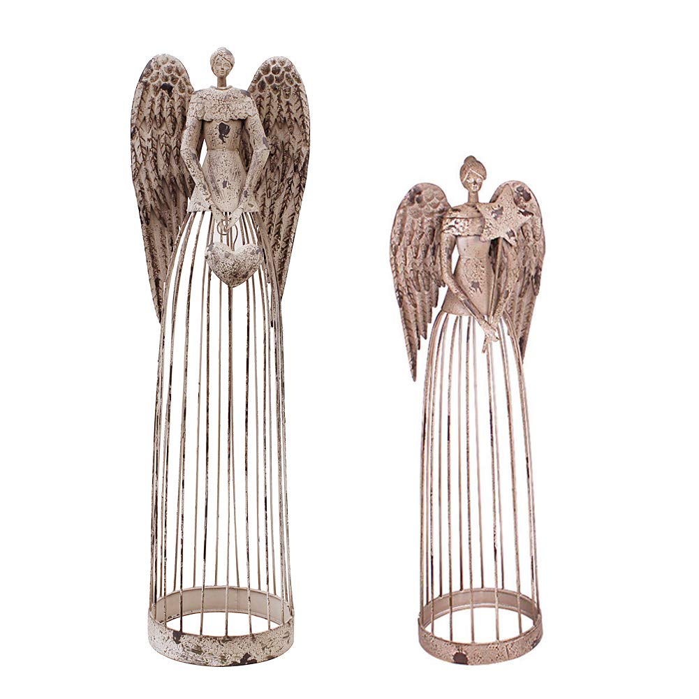 Antiqued Metal Garden Angel Statue - 25.5