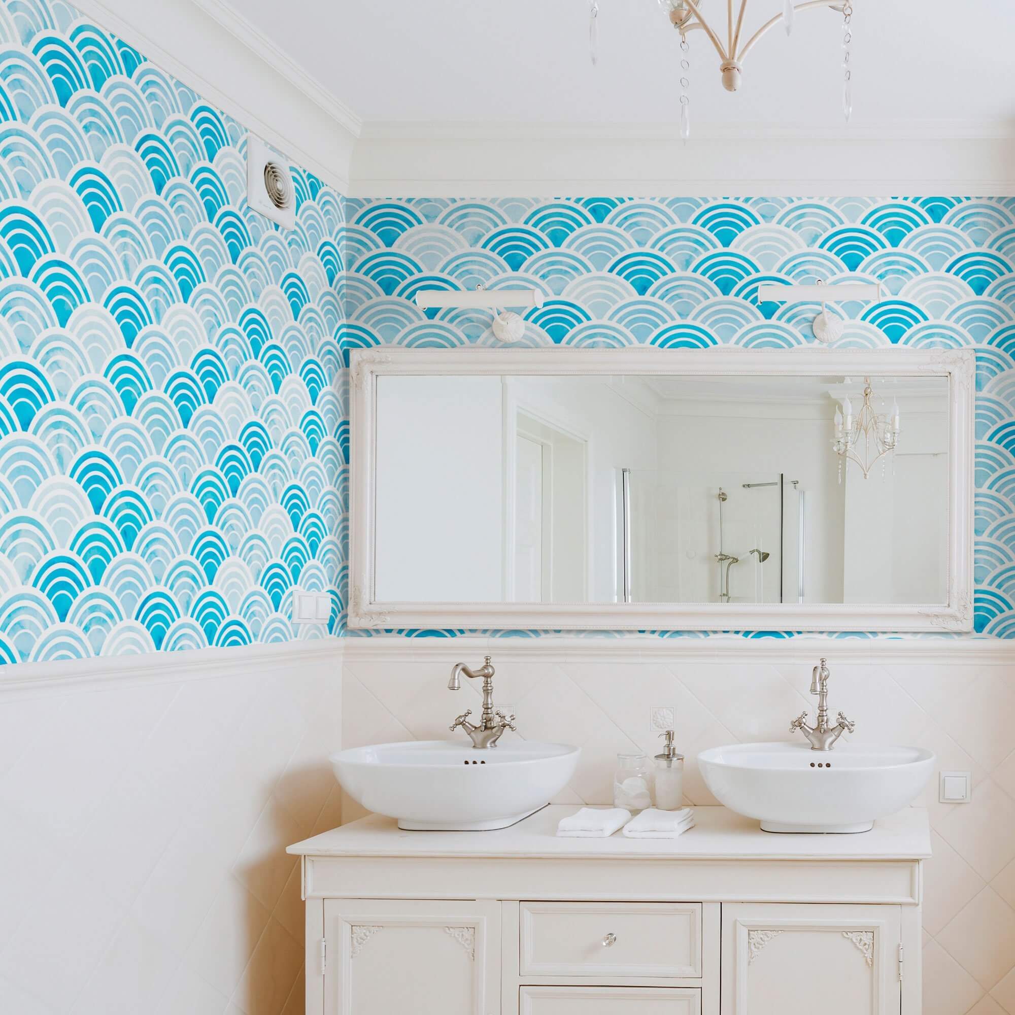 Blue and White Geometric Circles Peel and Stick Removable Wallpaper - Self-Adhesive Decorative Wall Covering for Bedroom, Living Room, Nursery & Home Office