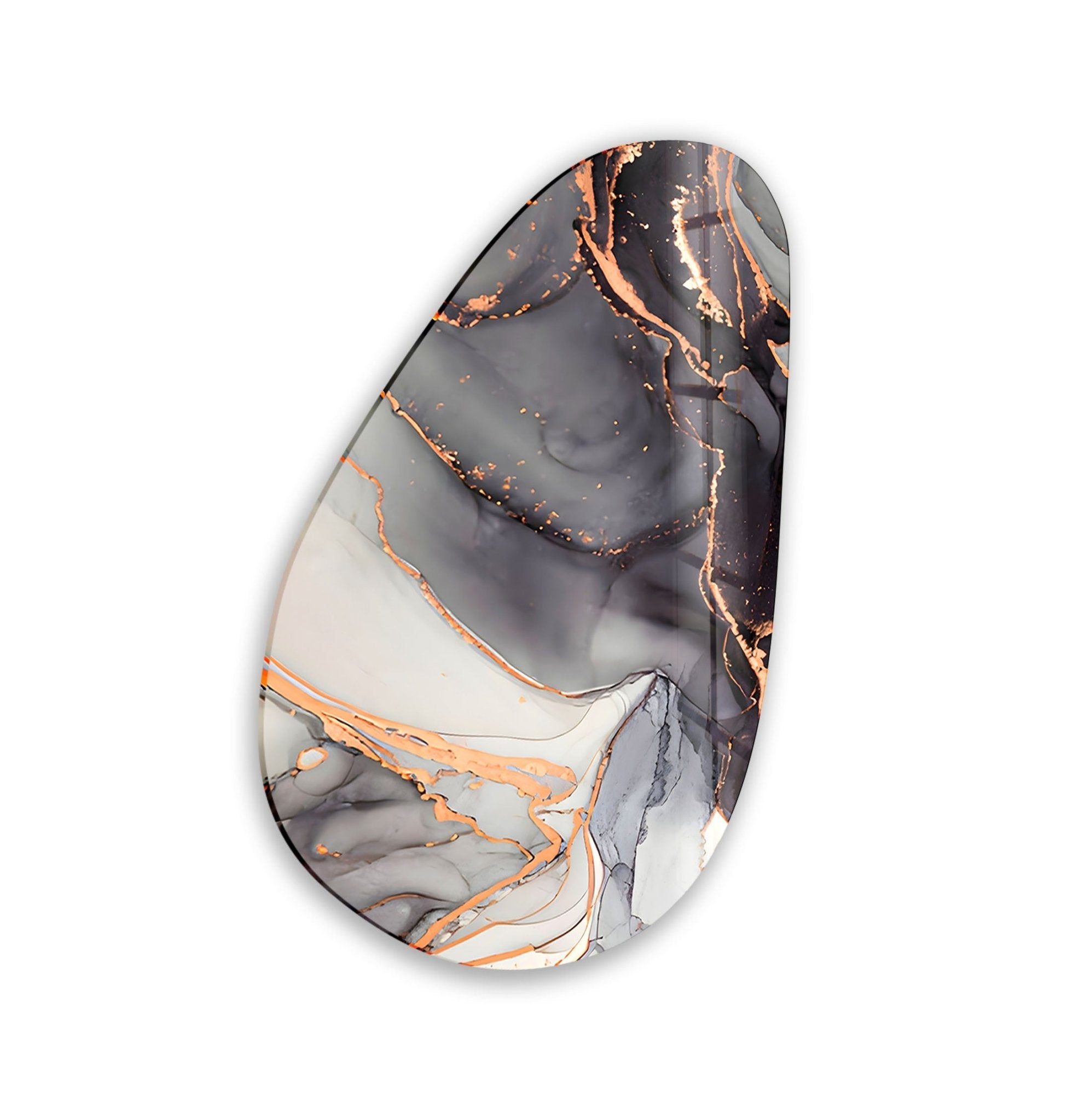 Asymmetrical Oval Black White Golden Glass Wall Art - Modern Abstract Home Decor for Living Room, Bedroom, Office | Unique Handmade Glass Artwork
