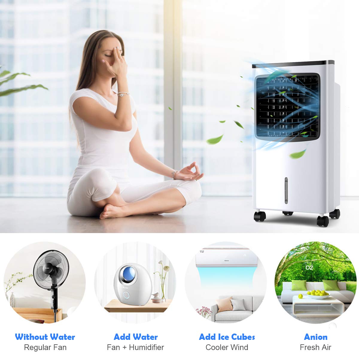 Toolsmepire Portable Air Conditioner & Evaporative Cooler Fan with Remote - 3 Wind Modes & Speeds, Air Circulator Humidifier for Home, Office, Bedroom - Perfect for Summer Cooling & Indoor Climate Control