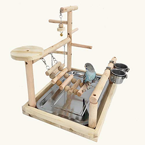 Premium Wooden Parrot Playstand with Ladder, Feeder Cups & Toys - Bird Play Gym for Exercise & Fun - Perfect for Macaws, Cockatoos & Large Parrots - Indoor & Outdoor Bird Activity Center