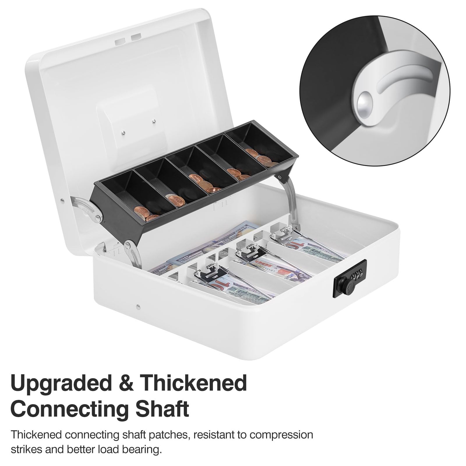 Large Locking Cash Box with Combination Lock & Money Tray - Portable Safe Box for Office, Business, Retail & Home Use - 11.8