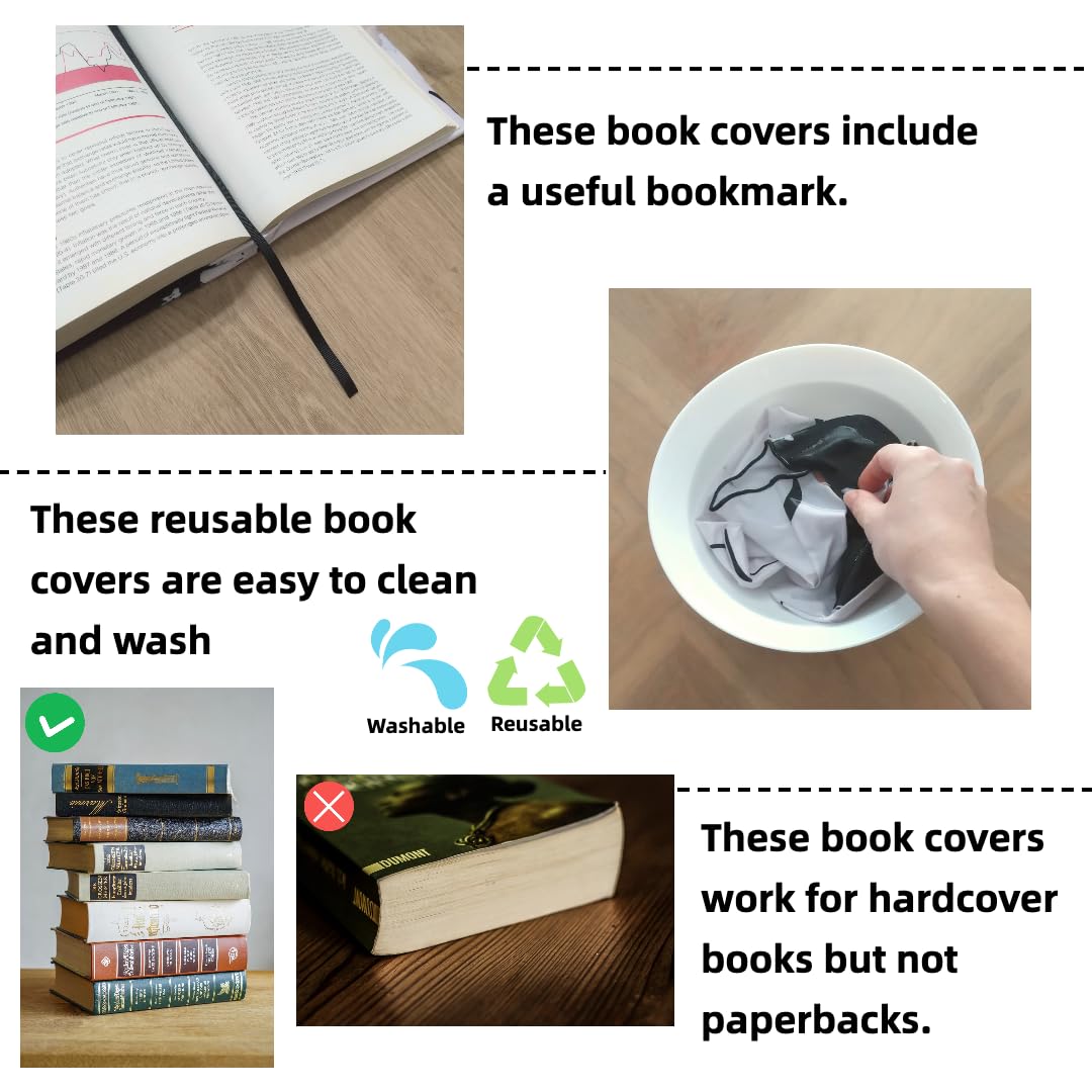 Stretchable Nylon Book Cover for Hardcover & Textbooks - 6 Pack Durable, Washable Book Protector Sleeves by Ali & Boo (9.5