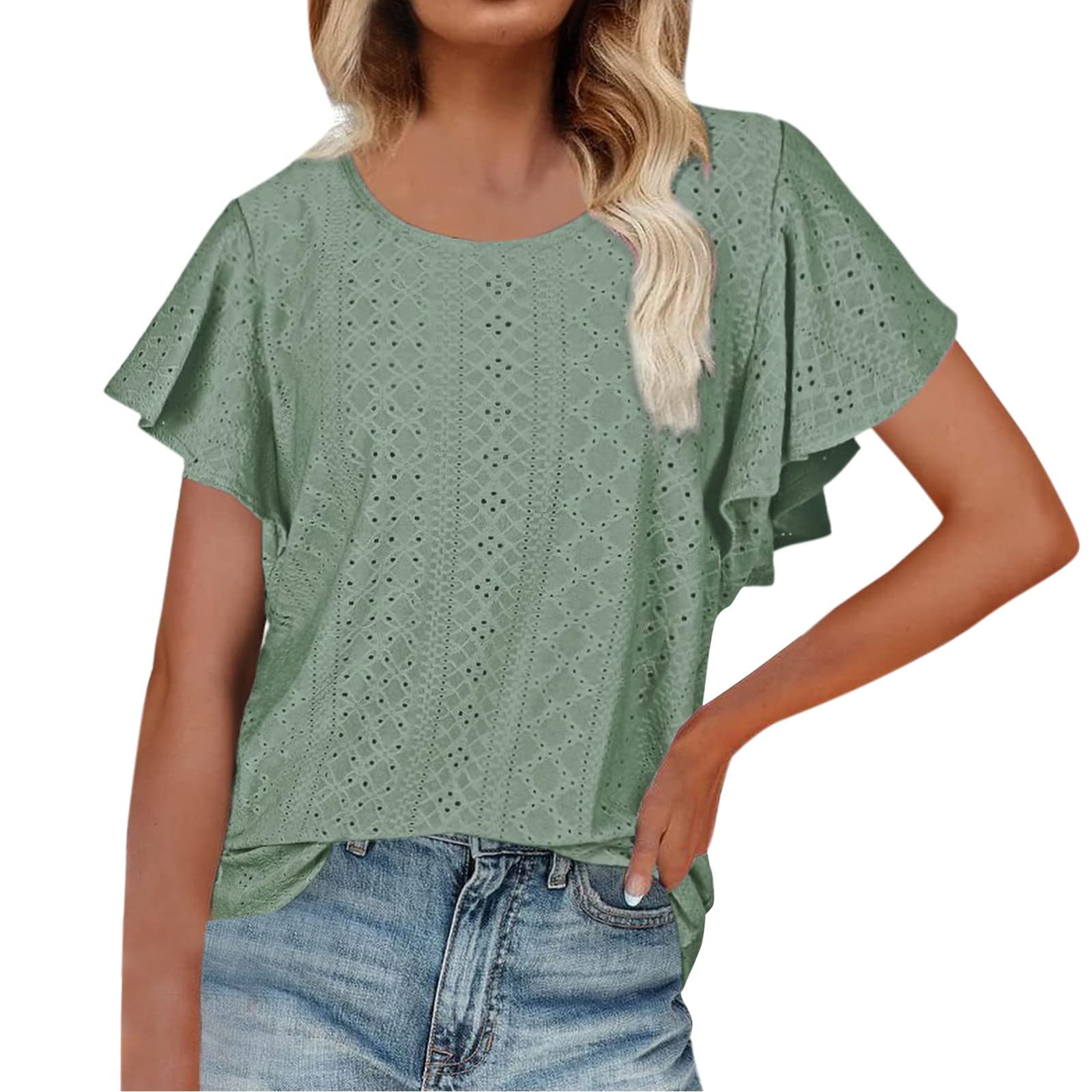 Women's White Short Sleeve Tunic Top - Square Neck Polka Dot Blouse for Casual Wear, Office & Summer Outfits