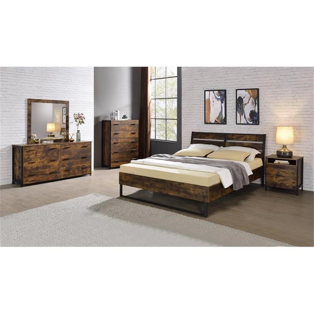 Acme Juvanth Rustic Oak & Black 2-Drawer Wooden Nightstand - Perfect for Bedroom Furniture, Guest Room, or Small Space Storage