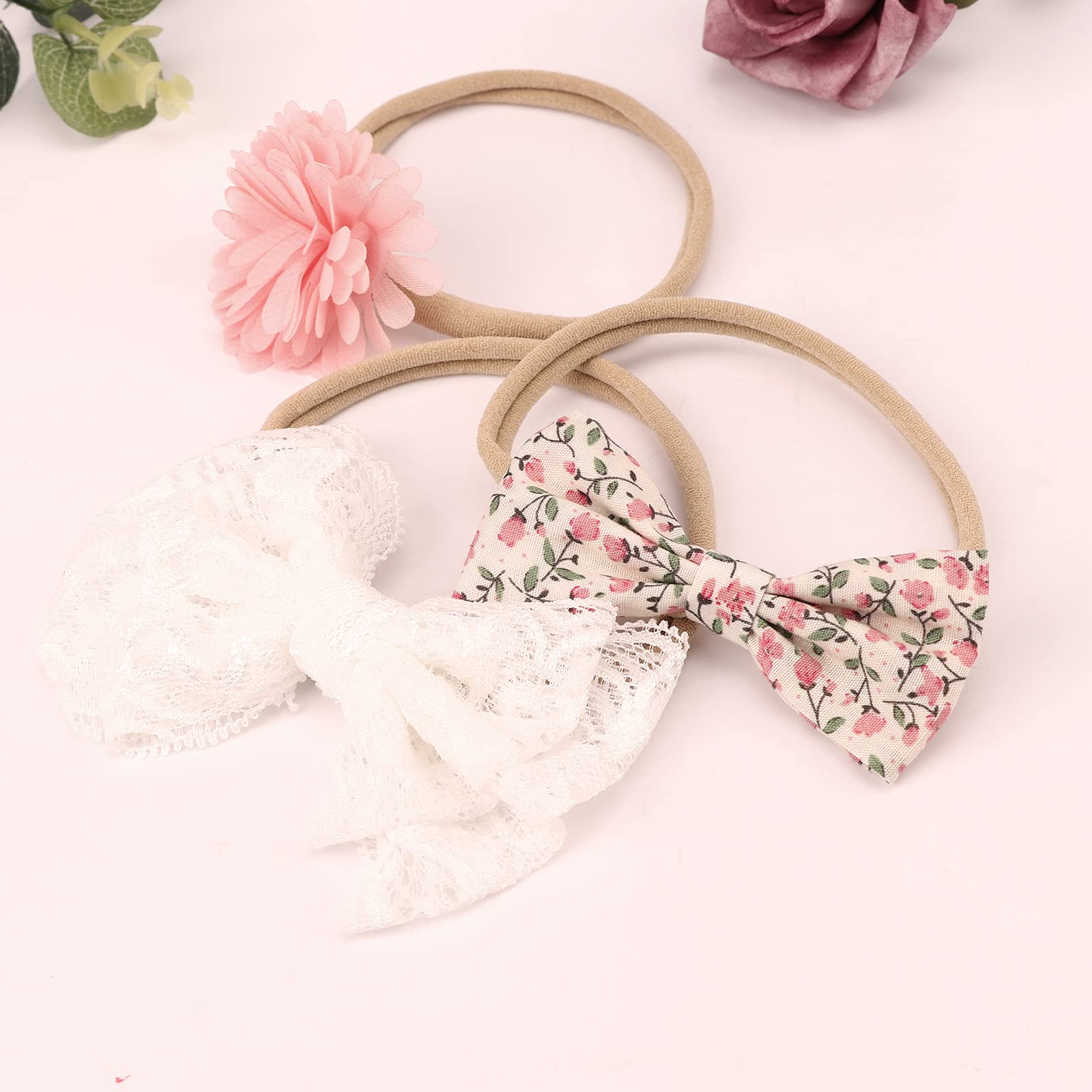Soft Nylon Baby Girl Headbands with Bows - Handmade Newborn & Toddler Hair Accessories for Infant Girls & Kids - Perfect for Birthday Parties, Photo Shoots & Everyday Wear