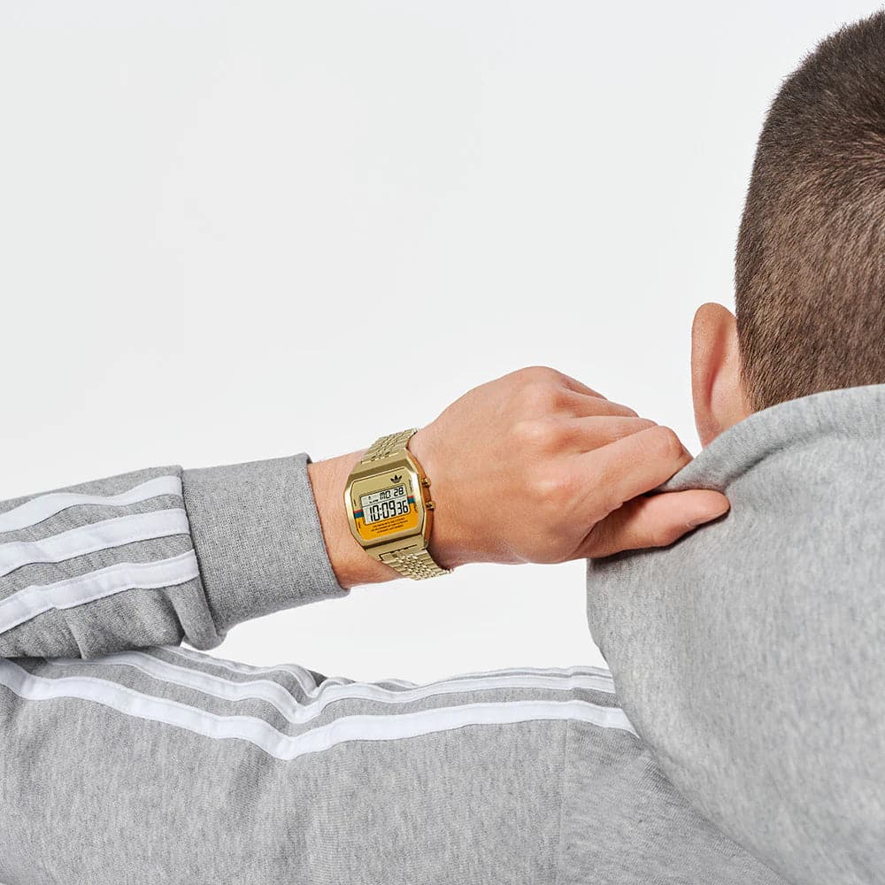 Adidas Originals Digital Gold Stainless Steel Strap Unisex Watch AOST23555 - Stylish Sporty Watch for Men & Women - Perfect for Gym, Running & Everyday Wear