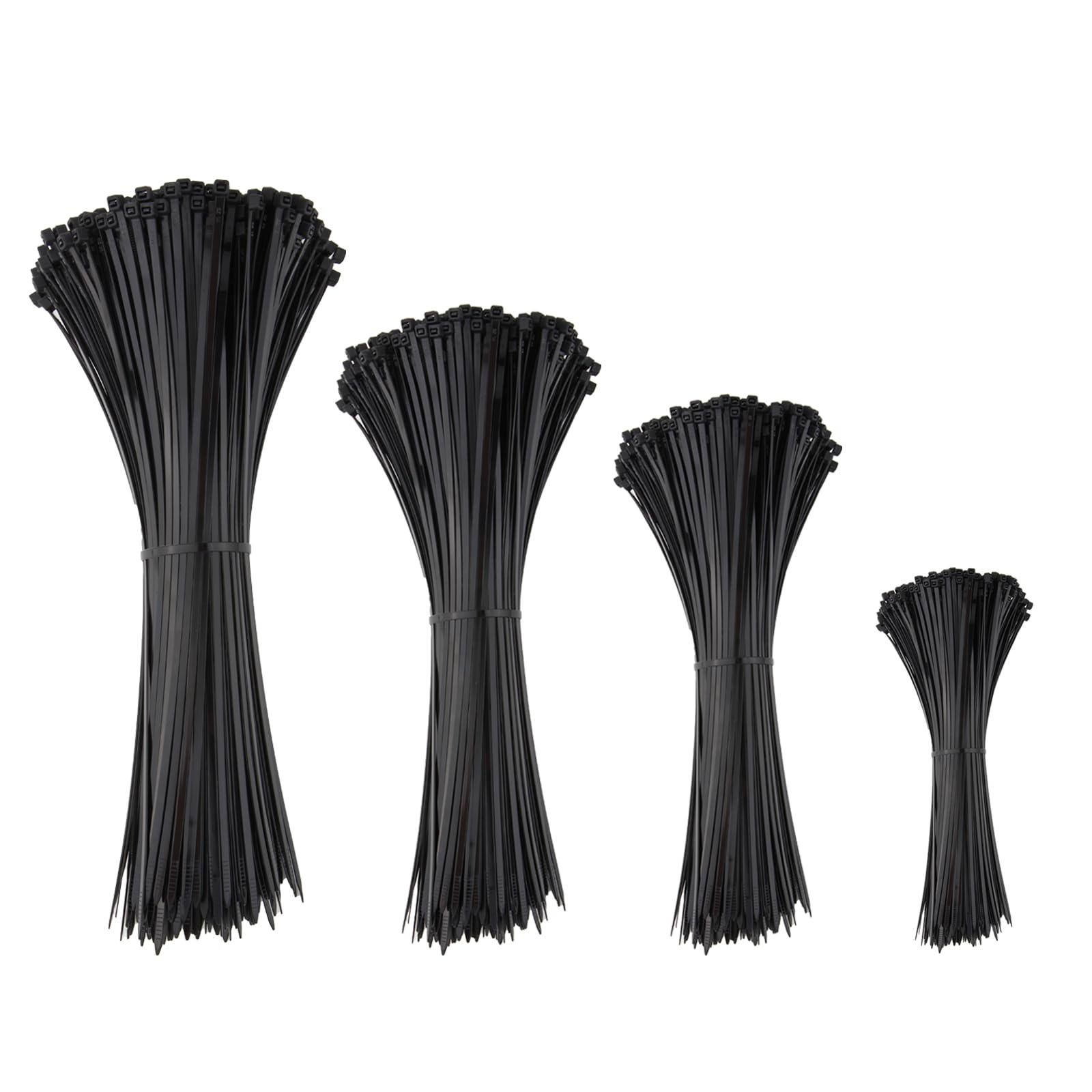 200 Pack Black UV Resistant Cable Ties - Assorted Sizes 4/6/8/12 Inch for Indoor & Outdoor Use - Secure Wires, Organize Cables, DIY Projects & Home Improvement