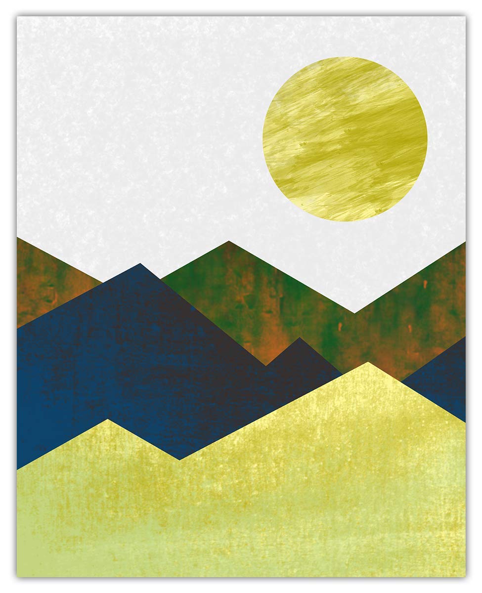 Geometric Mountain Sunrise Abstract Wall Art - Minimalist Aesthetic Boho Decor for Home Office Bedroom & Living Room - Unframed 8x10 Inch Poster - Perfect for Modern Spaces & Nature-Inspired Interiors