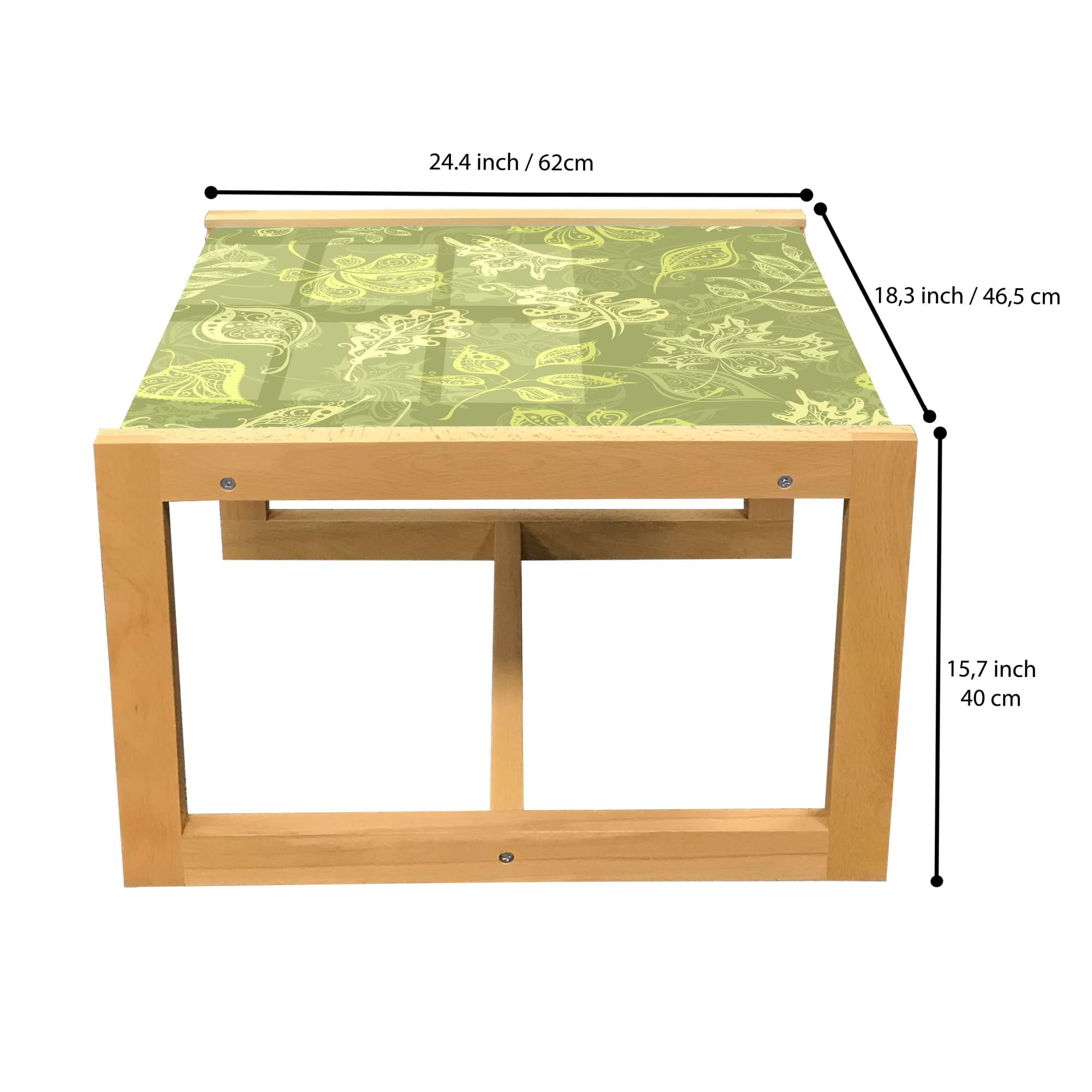 Ambesonne Green Olive Leaf Coffee Table - Acrylic Glass Top with Wooden Frame for Office, Dorm, Living Room - Small Modern Center Table for Home Decor, Plant Lovers