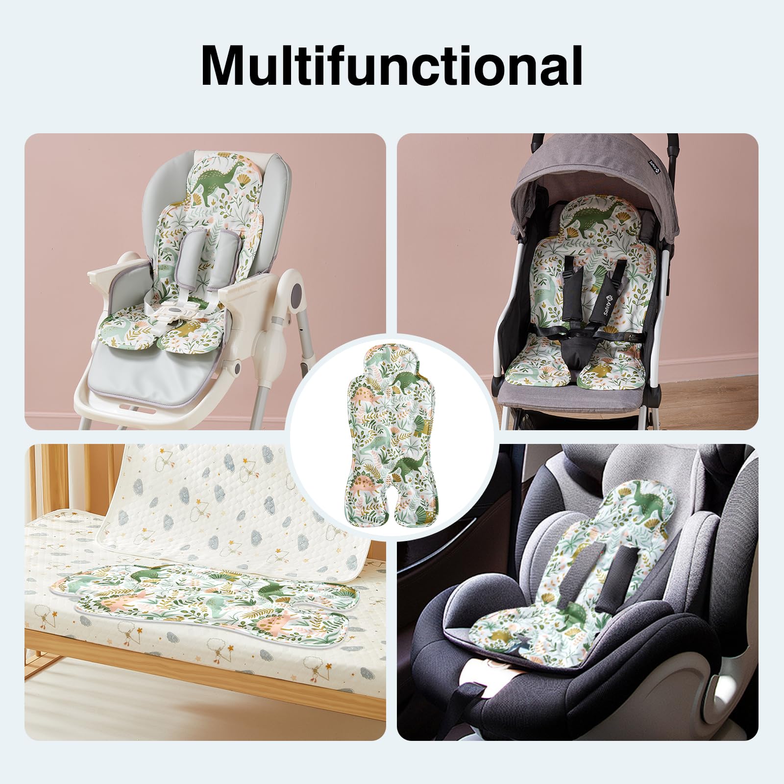 Double-Sided Cooling Pad for Baby Stroller & Car Seat - Breathable Gel Cooler Pad for Infant Chair, Child Safety Seat (Dinosaur Design) - Keep Baby Cool in Summer Outings & Car Rides