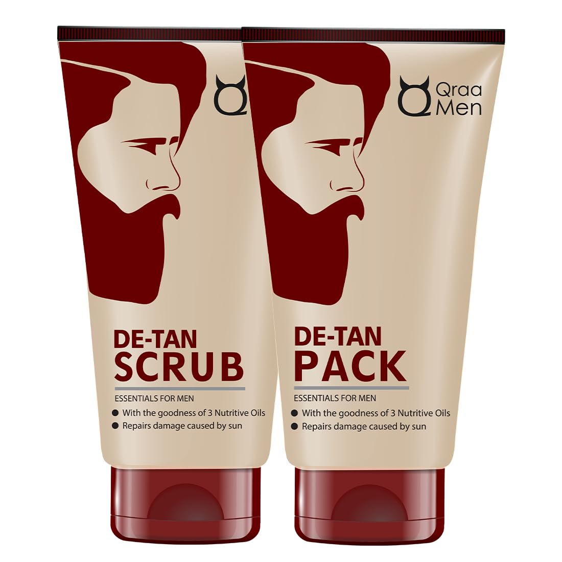 Qraa Men De Tan Pack with De Tan Scrub - Skin Brightening & Lightening Treatment | Blackhead & Dirt Removal | Tan Removal Face Scrub & Pack | 100g x 2 (Pack of 2) | Perfect for Men's Daily Skincare & Post-Sun Care Routine