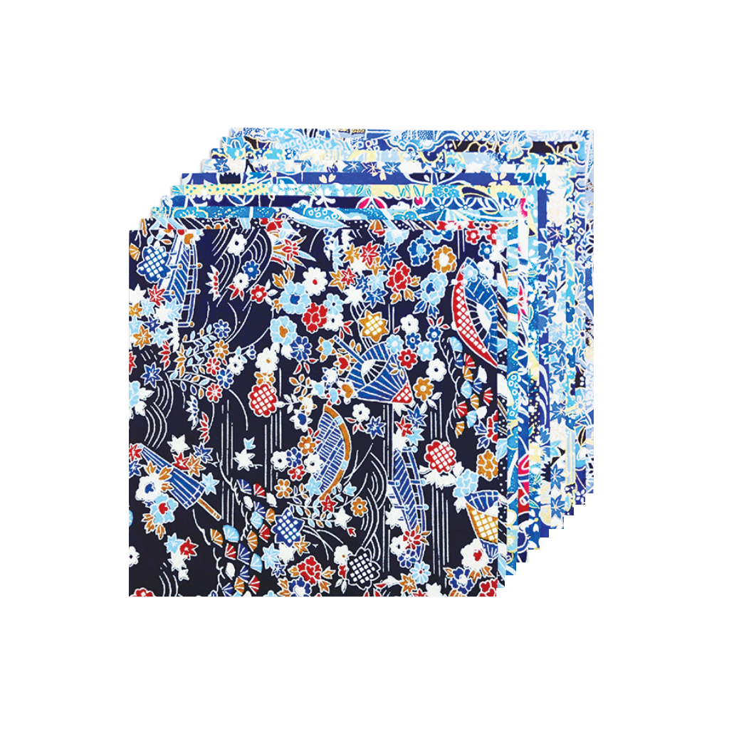 Authentic Yuzen Blue Origami Paper - 10 Sheets Small Size 4 5/8