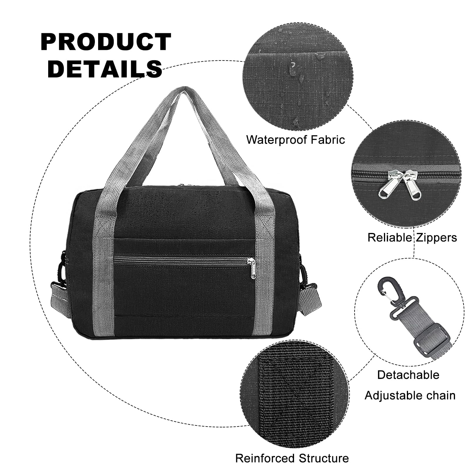 Foldable Carry On Luggage 22x14x9 Inches - 40L Travel Duffel Bag for Women & Men, Airplane Approved Personal Item Bag (Black) - Perfect for Weekend Trips, Business Travel & Gym Use